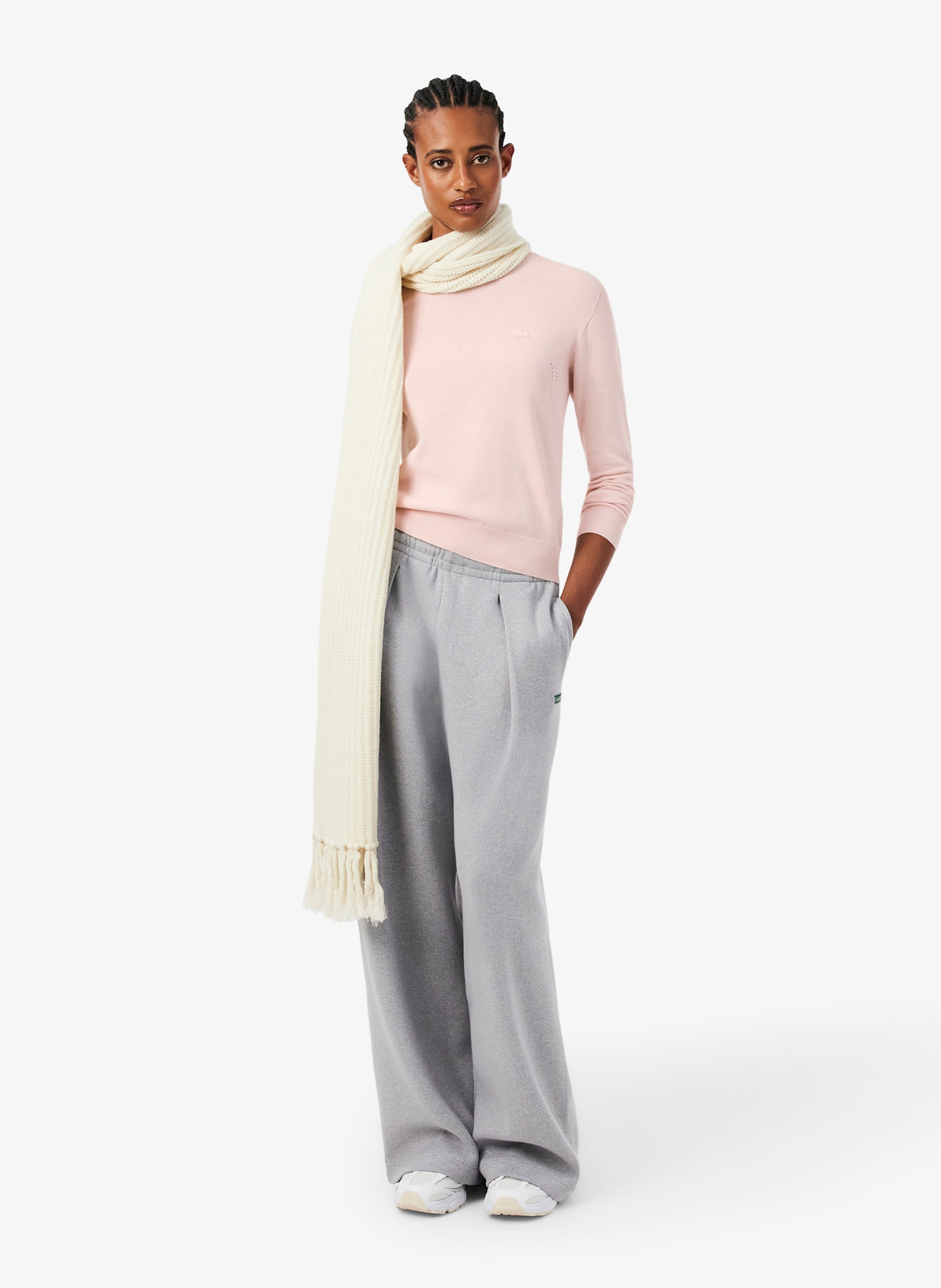 Pull droit col rond en coton LACOSTE Rose