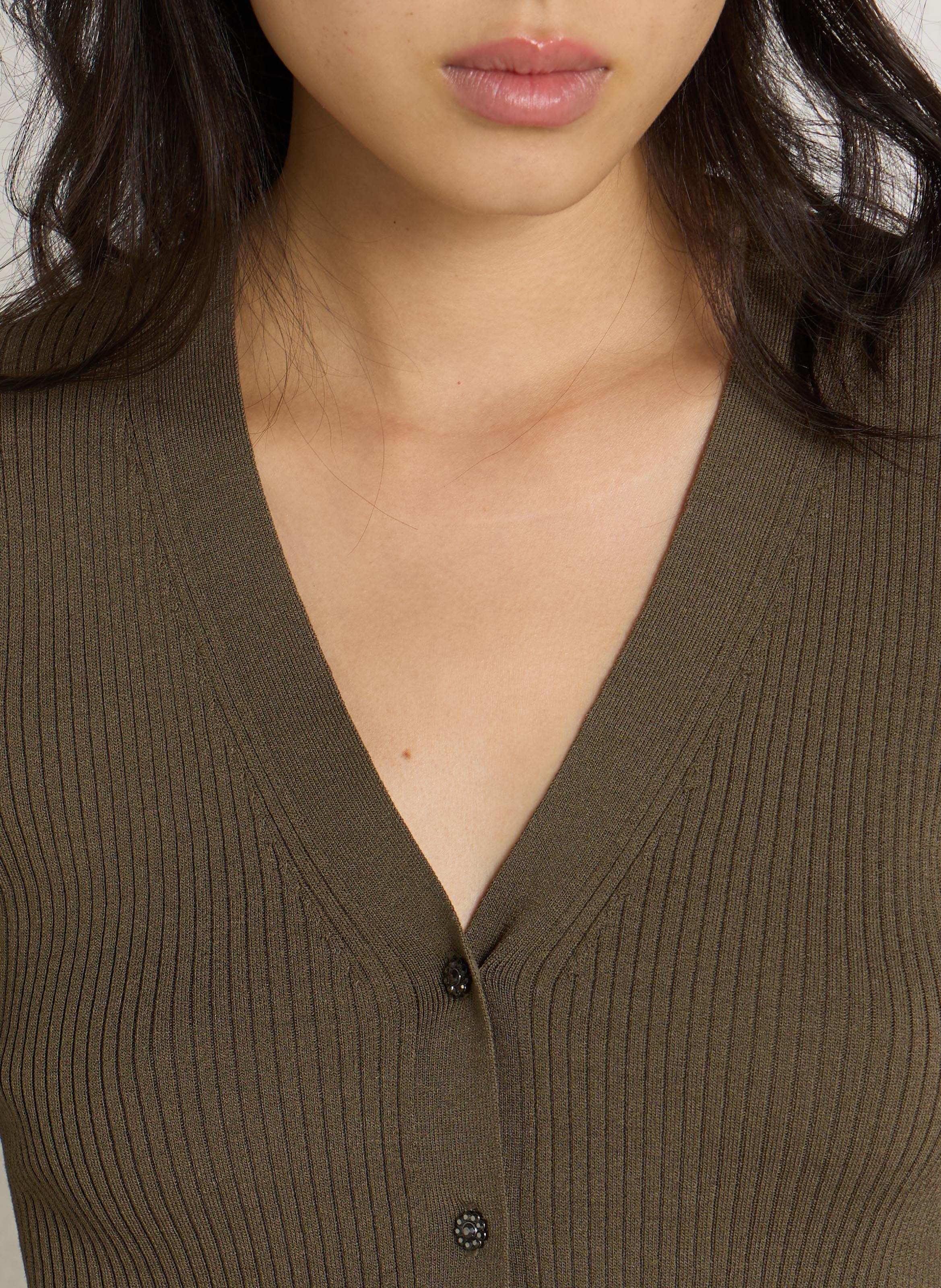V-Ausschnitt Strickjacke mit Knöpfen IKKS Khaki