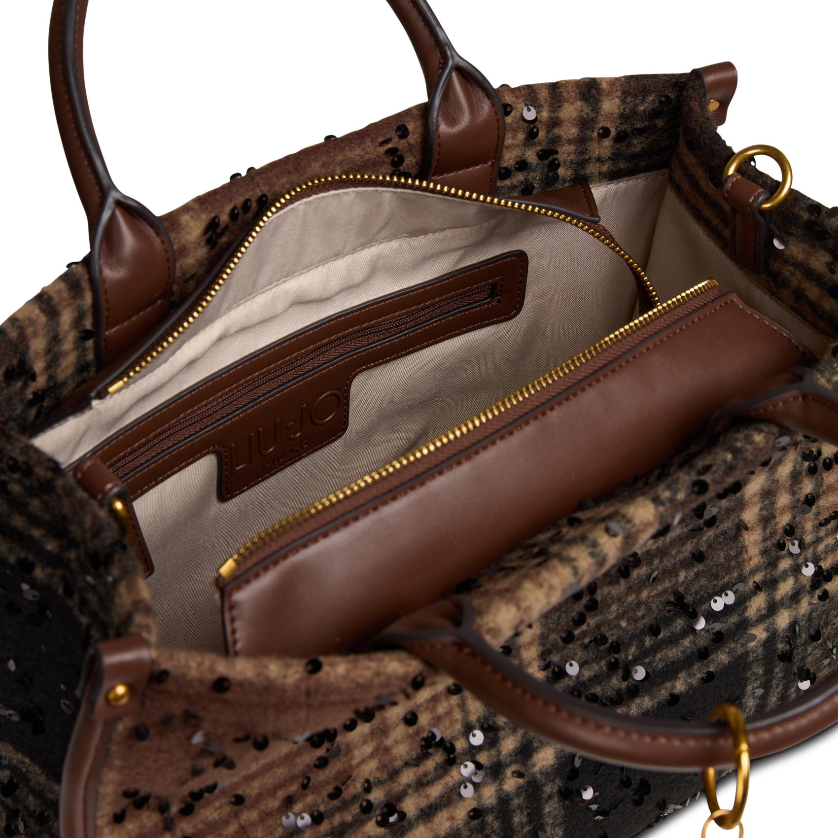 Karierte Handtasche mit Pailletten LIU JO Braun