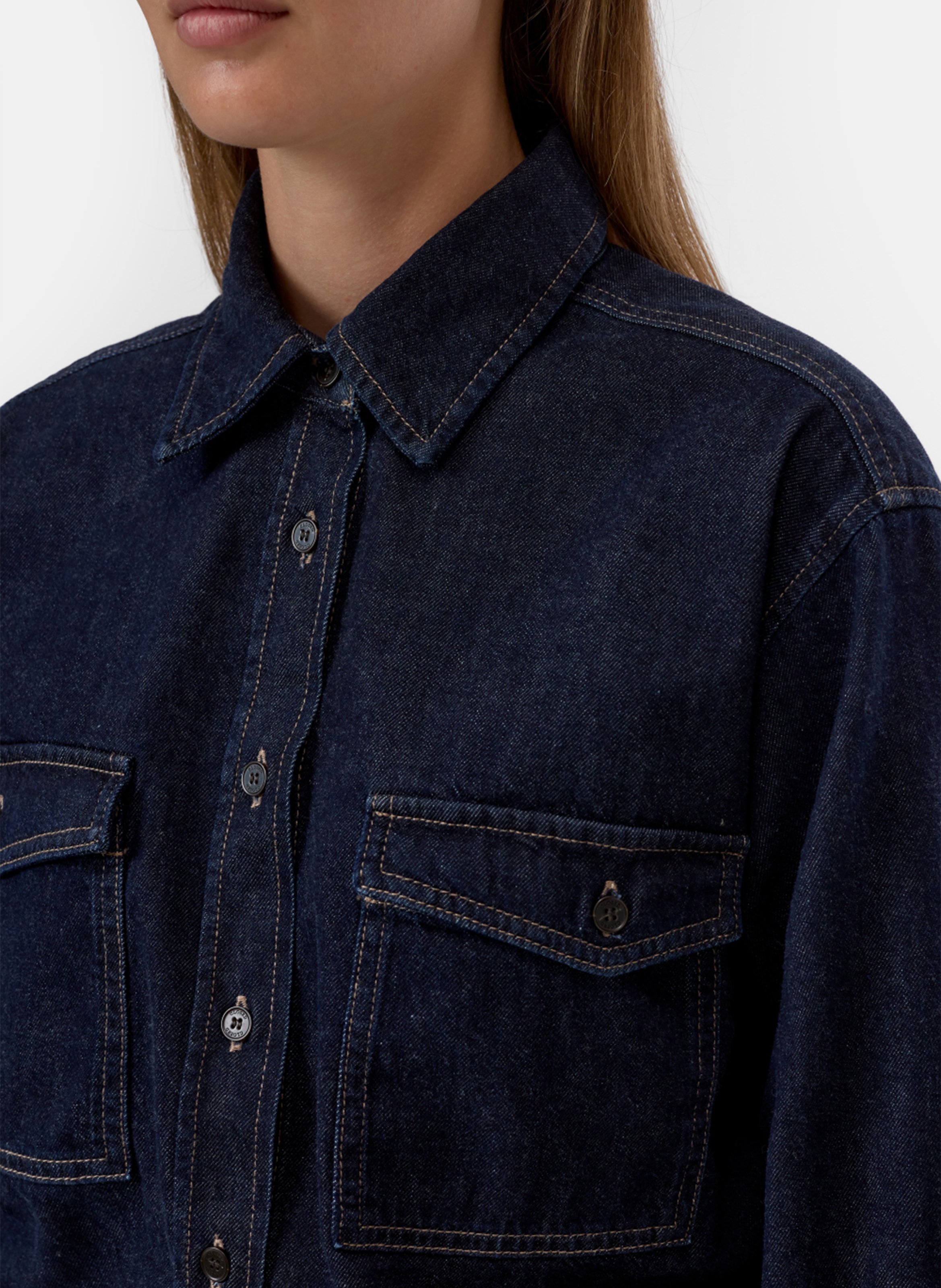Straight cotton denim shirt CLOSED Blue
