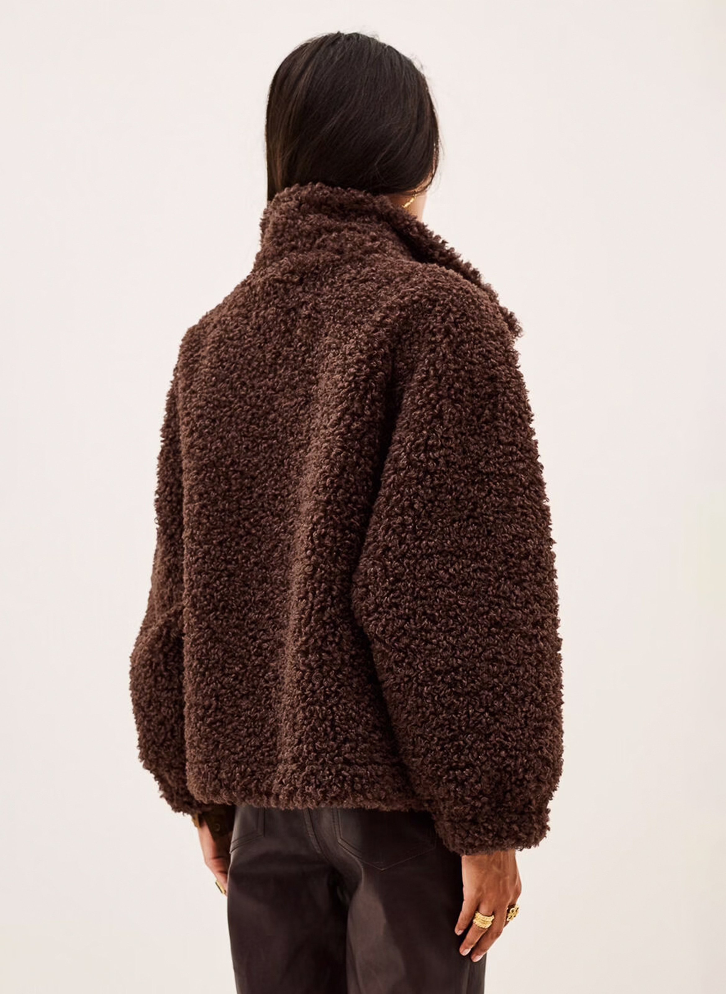 Manteau col montant ample en sherpa BA&SH Marron