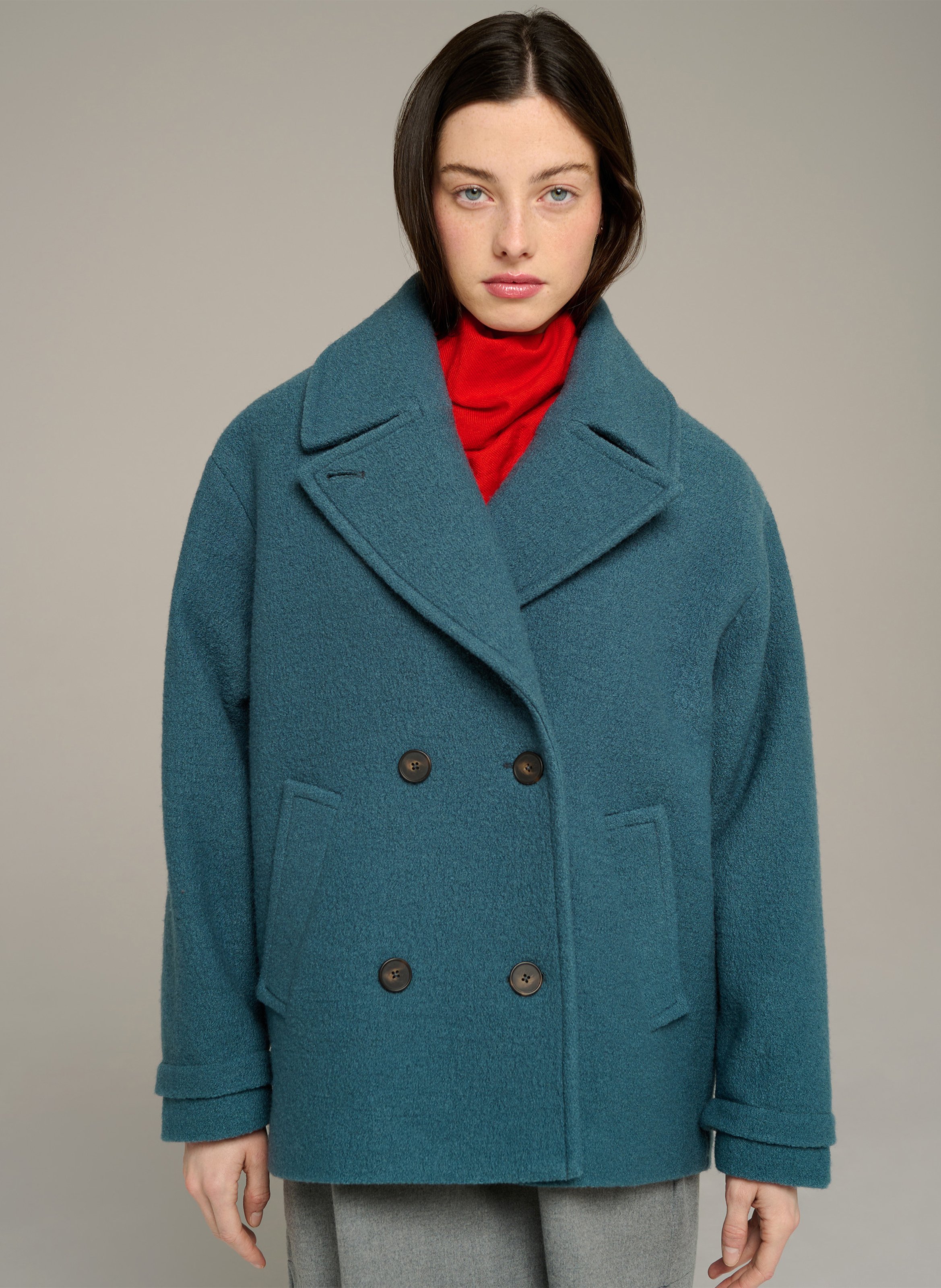 Manteau ample droit boutonné en laine COTELAC ACOTE Vert
