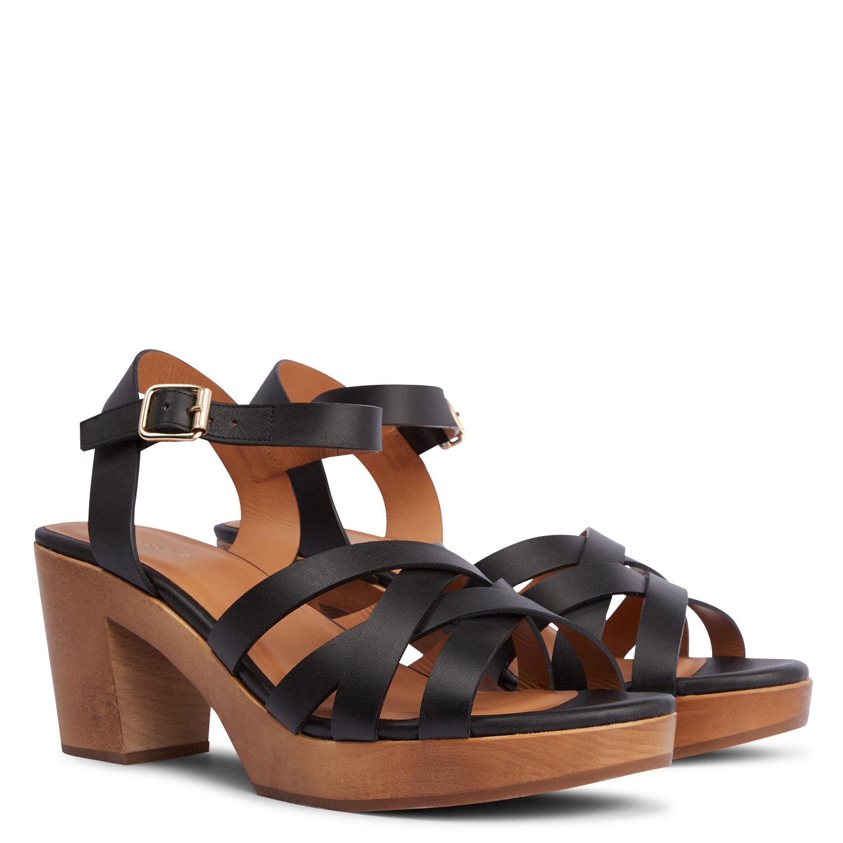 Heeled leather sandals RIVECOUR Black