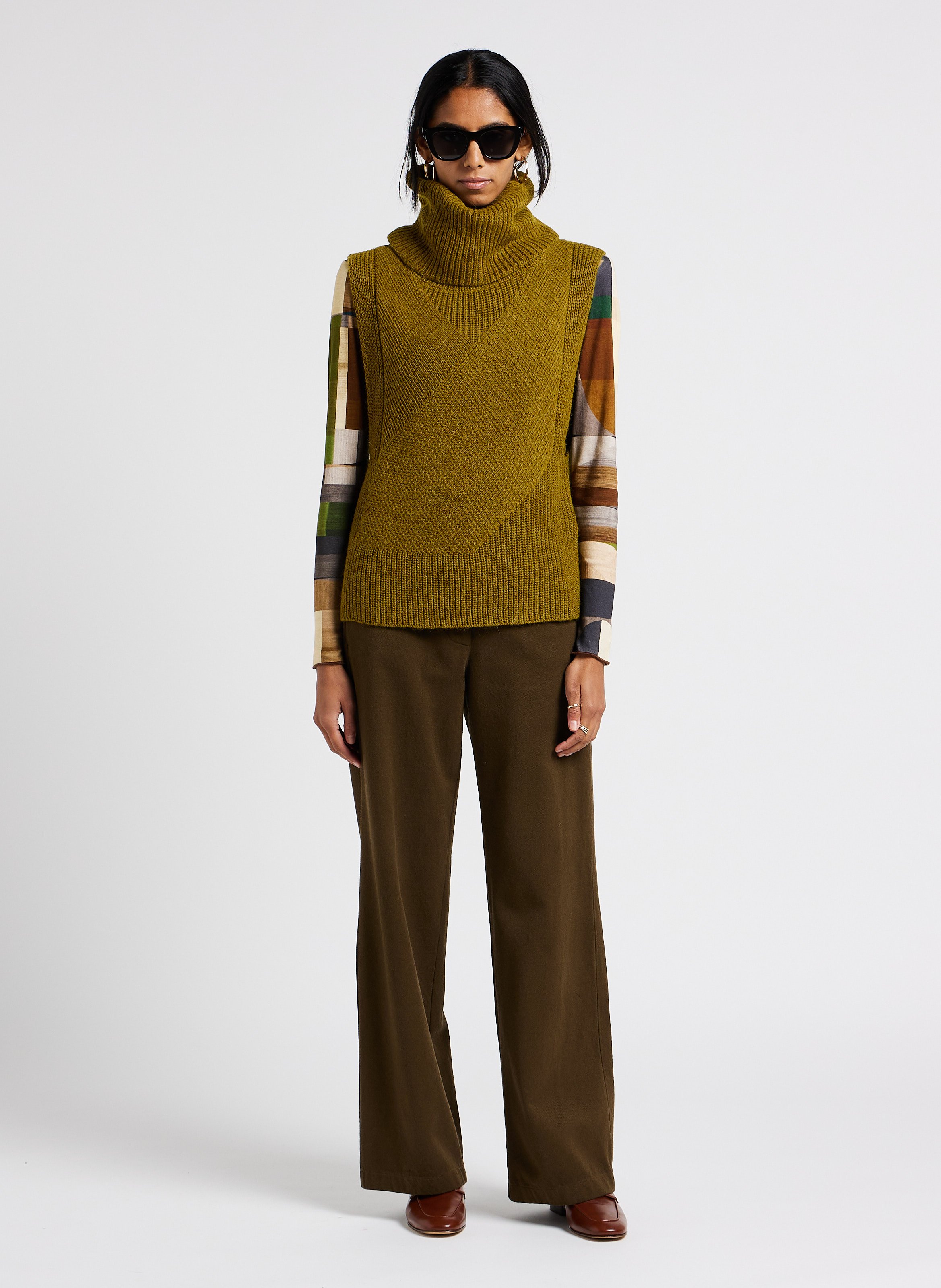 Pantalon large en laine et coton  POMANDERE Vert