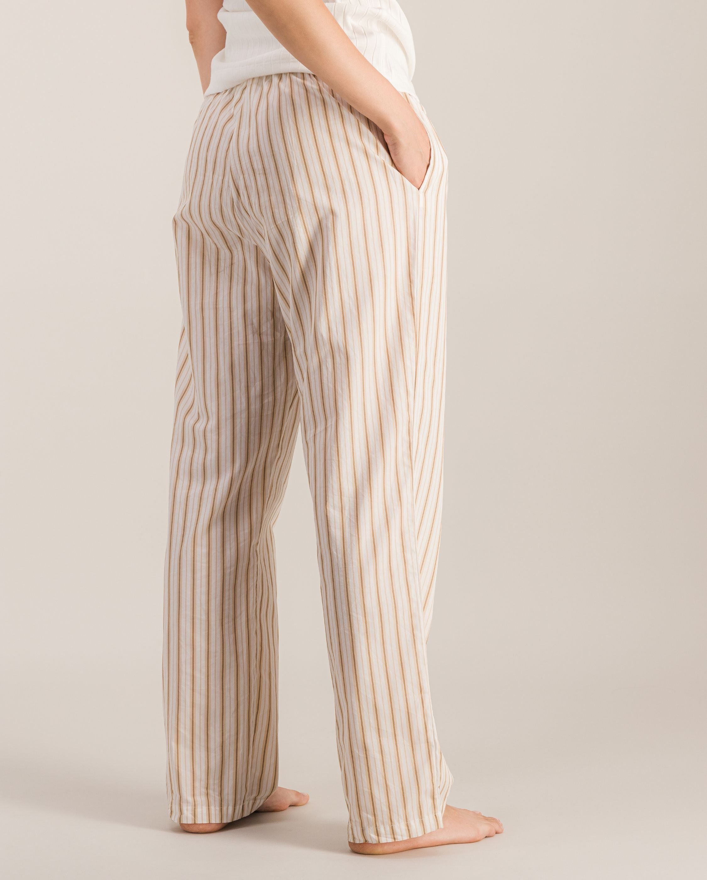 Women's organic cotton pajama pants, beige stripes ANGARDE Stripes