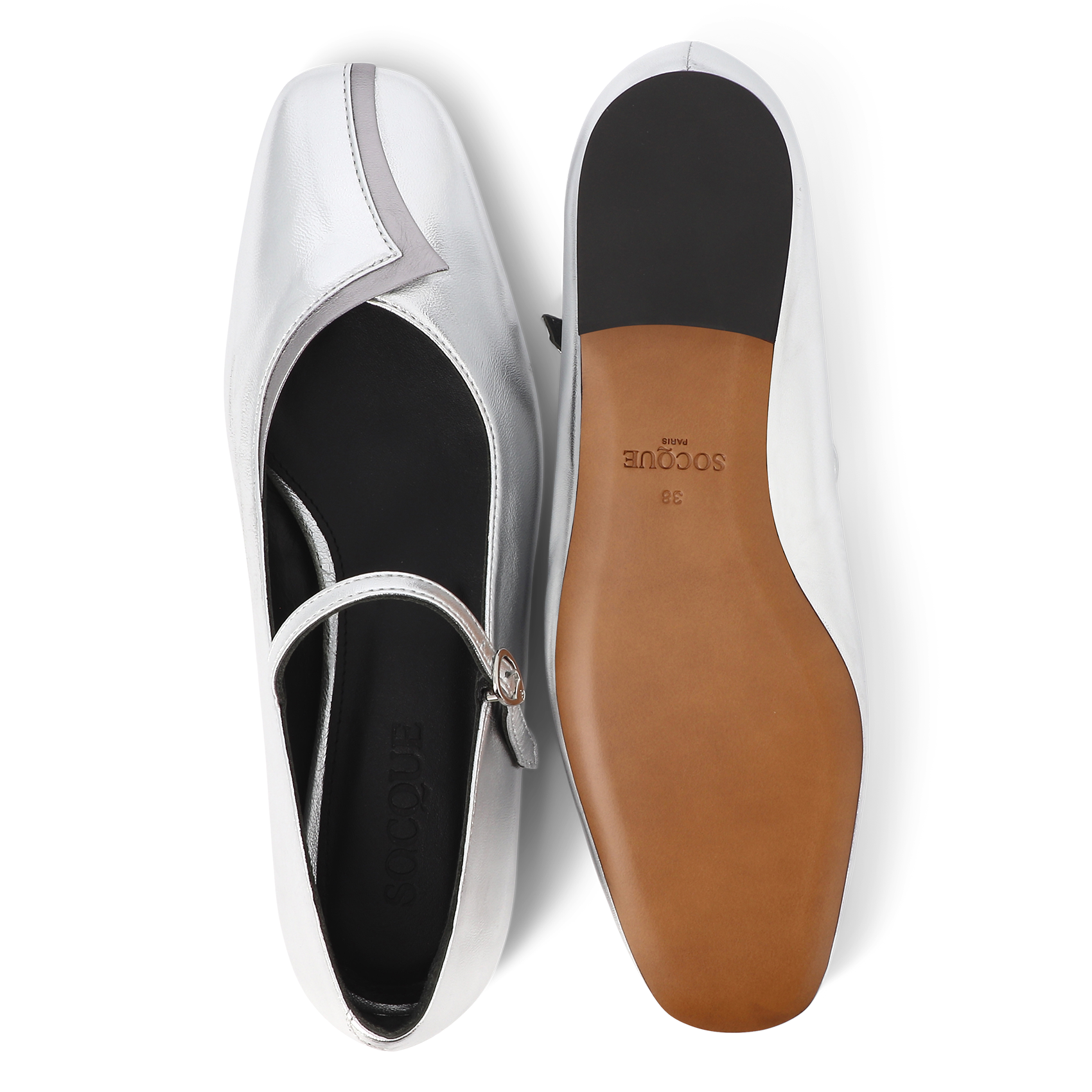 Metallic leather ballet flats SOCQUE PARIS Silver