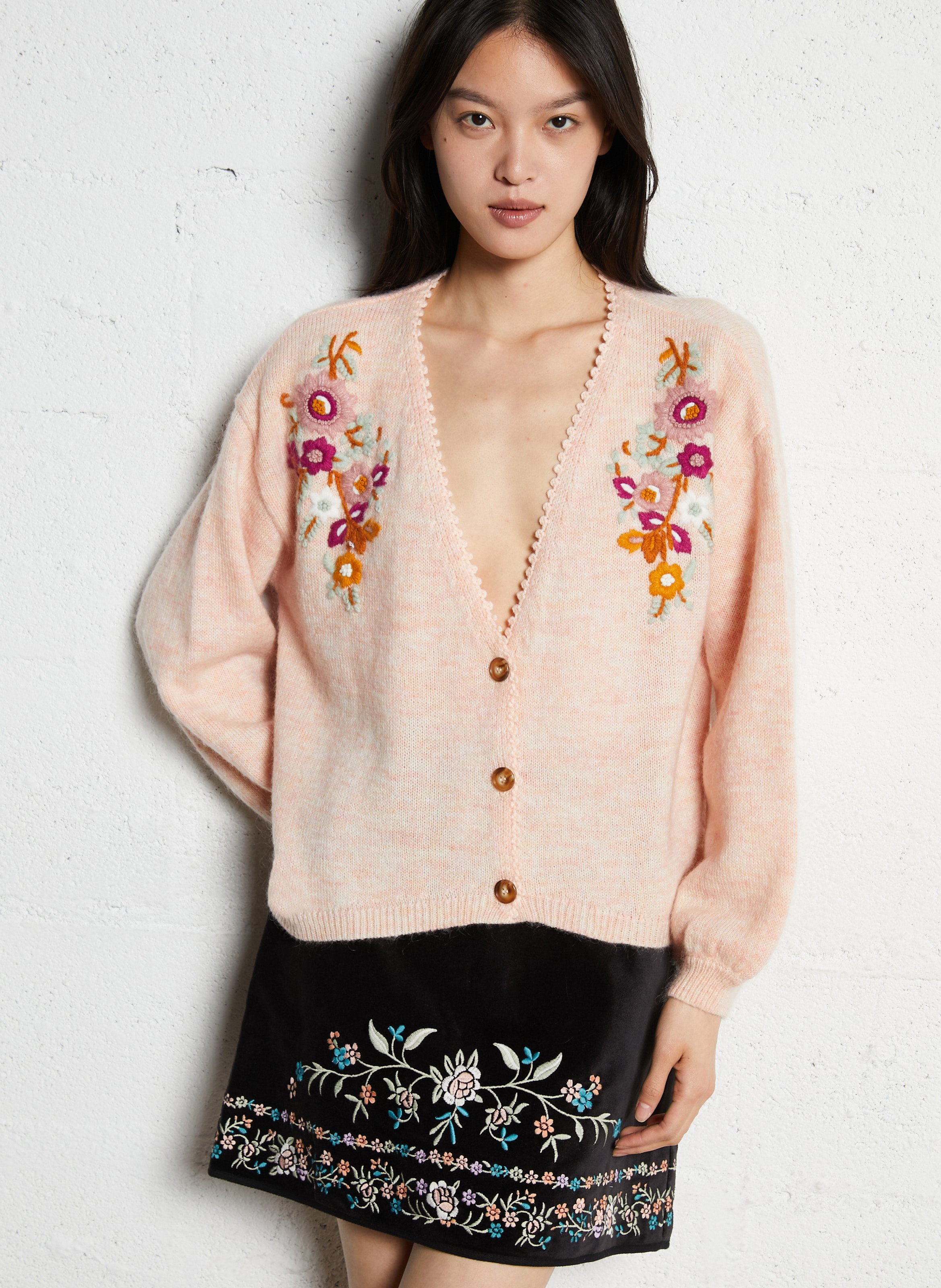 Oversized cardigan with floral embroidery LOUISE MISHA Pink
