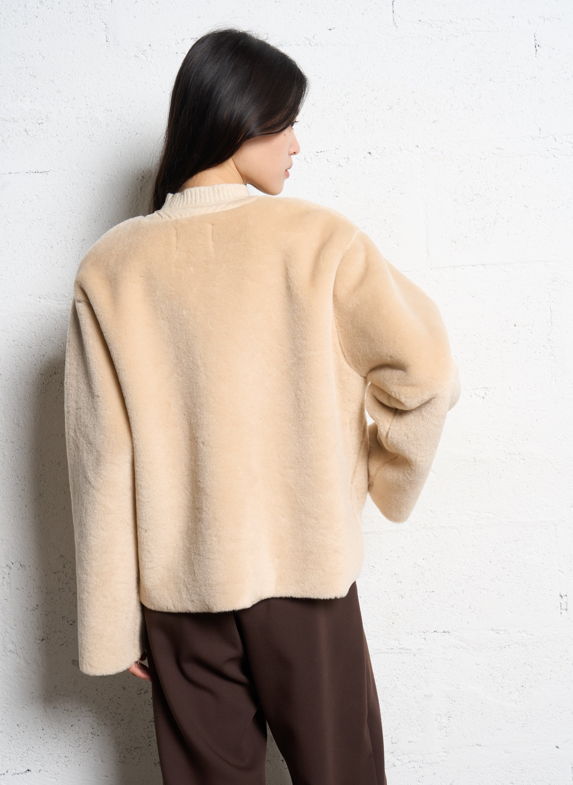 Oversize Rundhalsausschnitt Jacke SUNCOO Beige