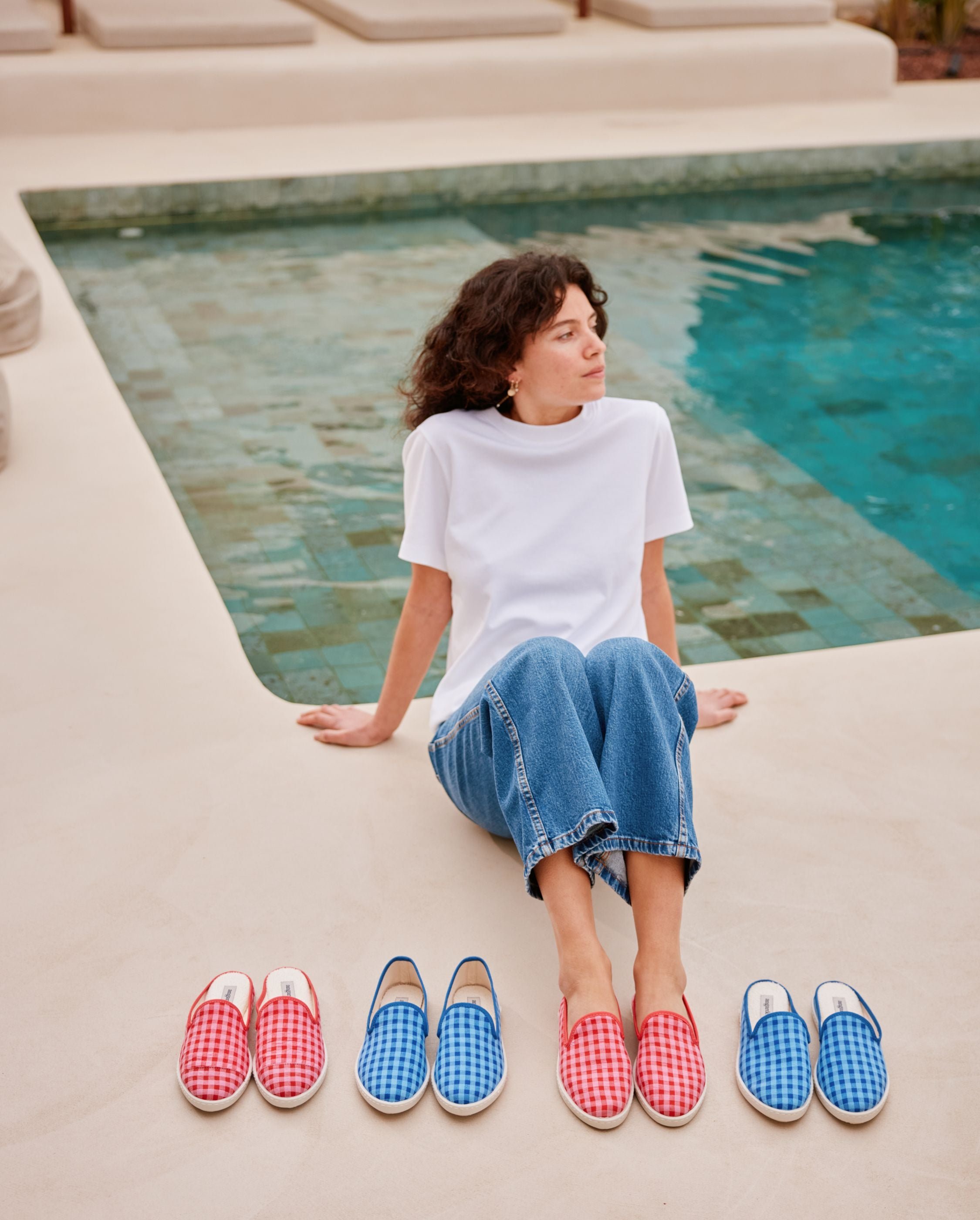 Women's gingham mules, red-pink ANGARDE Red