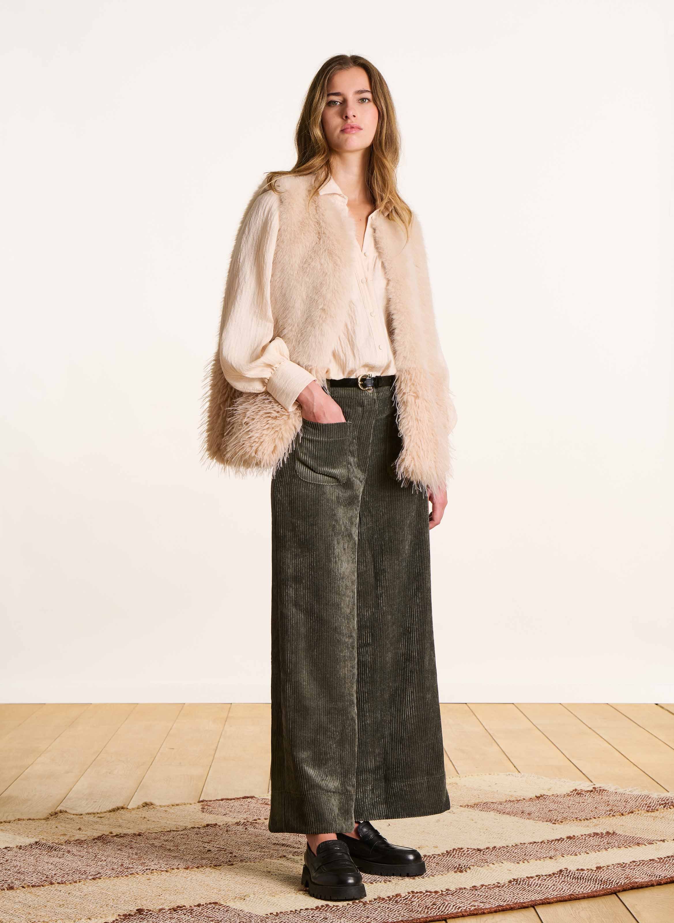 Cropped corduroy pants LA FEE MARABOUTEE Green