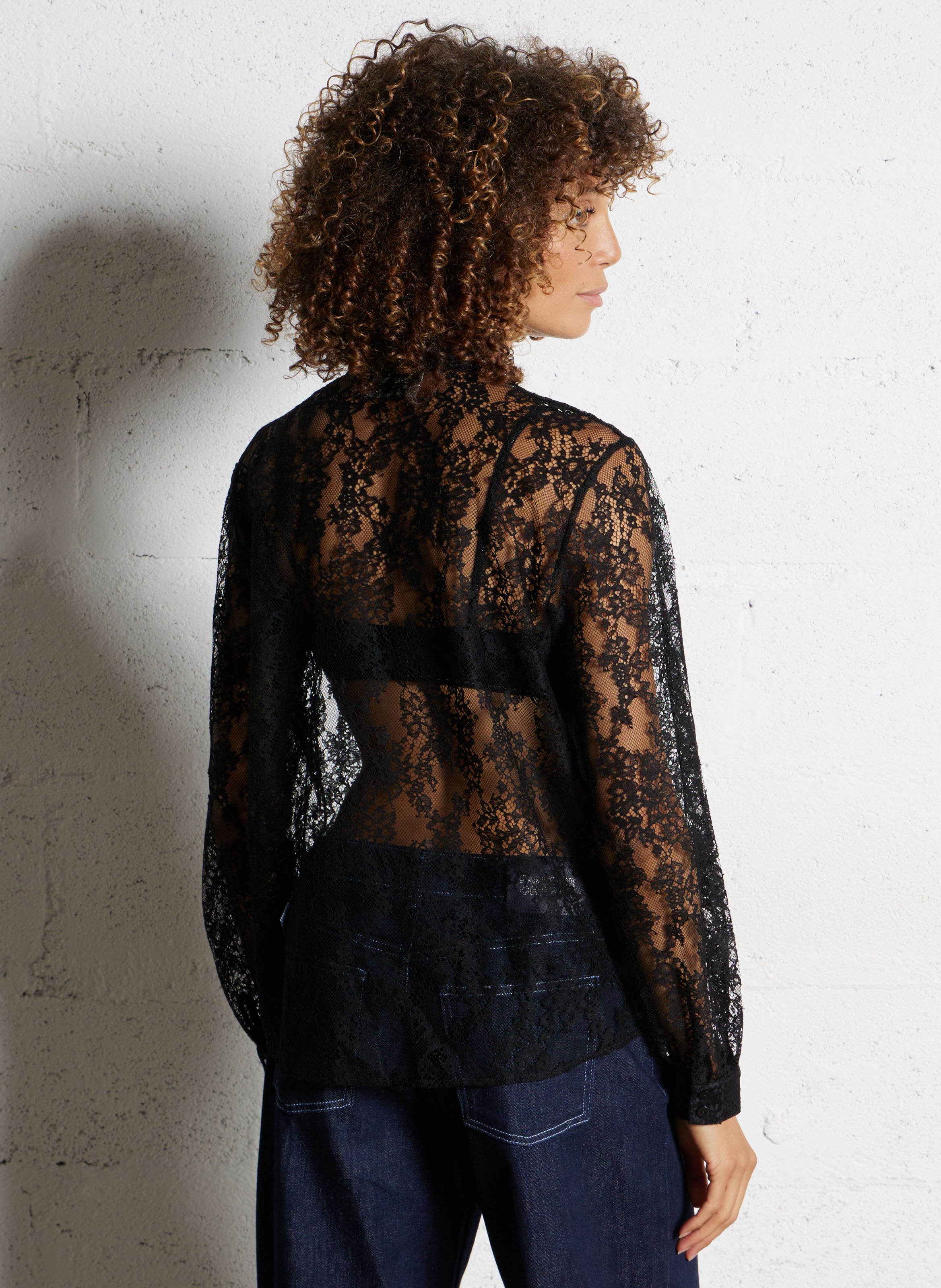 Straight cotton shirt with Mao collar DES PETITS HAUTS Black