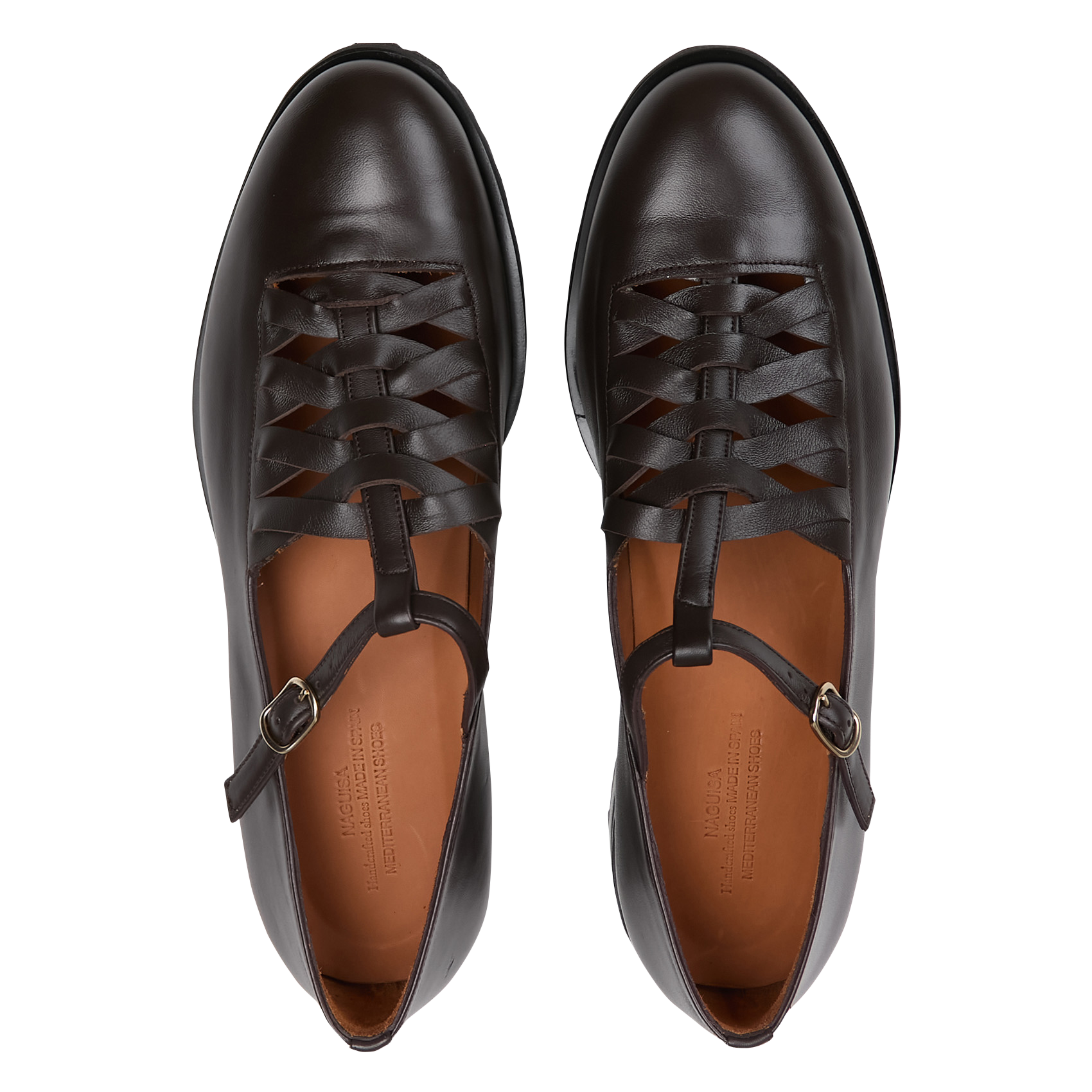 Cross-strap leather moccasins NAGUISA Brown