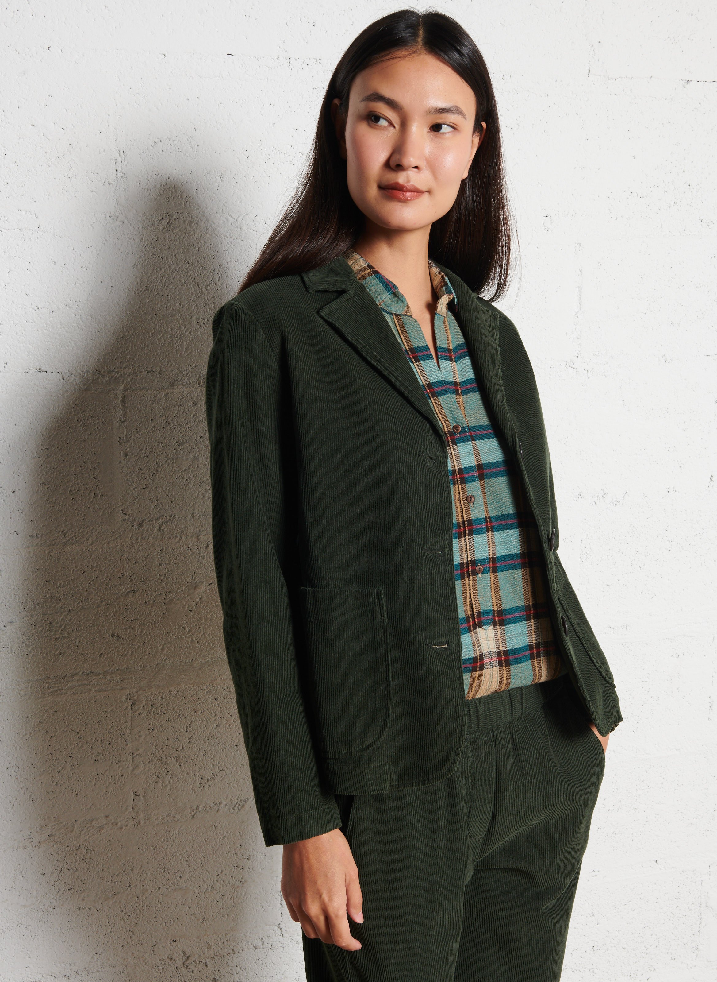 Veste droite col tailleur en velours côtelé DIEGA Vert