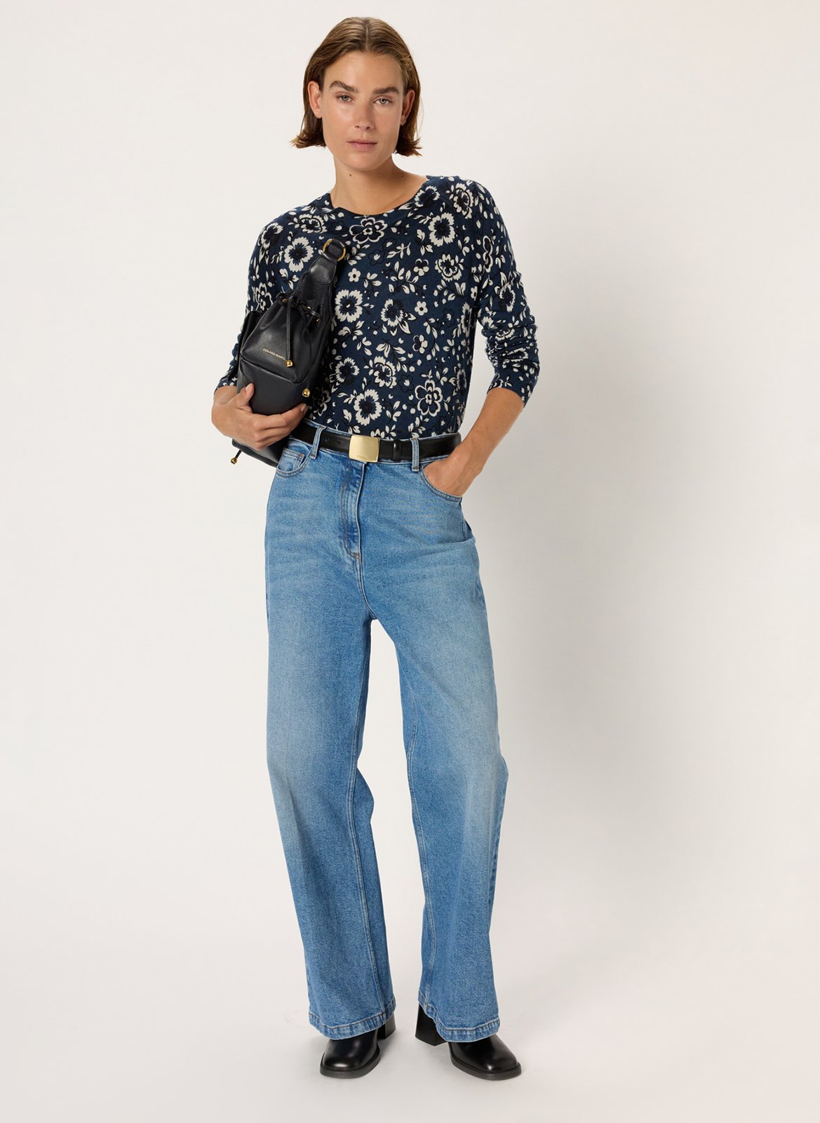 Pull col rond à imprimé floral GERARD DAREL Bleu