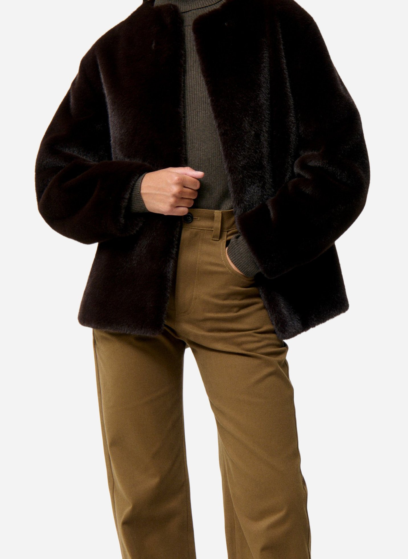 Straight round neck faux fur jacket VANESSA BRUNO Brown