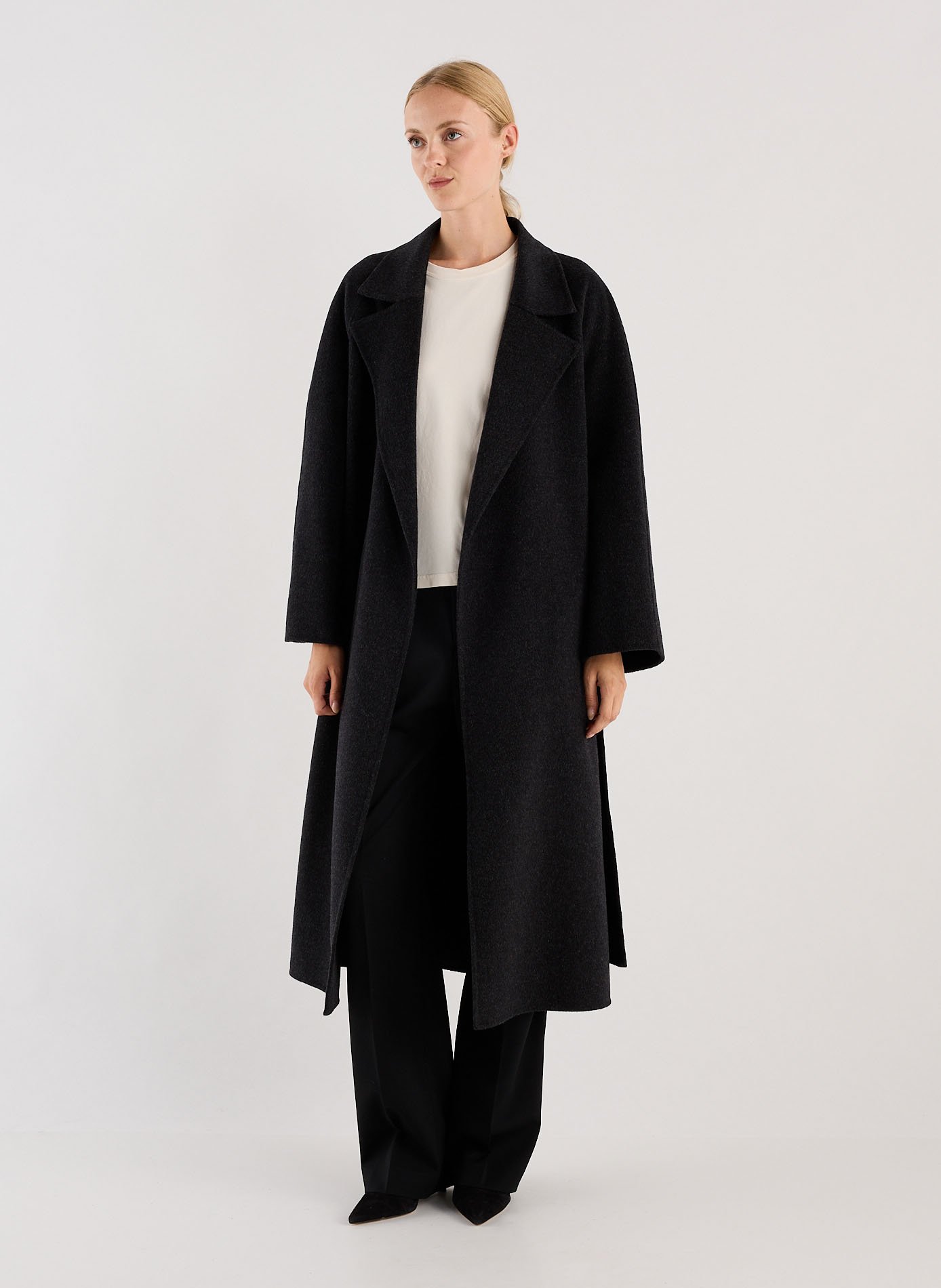 Long manteau col tailleur en laine mélangée SAISON 1865 Gris