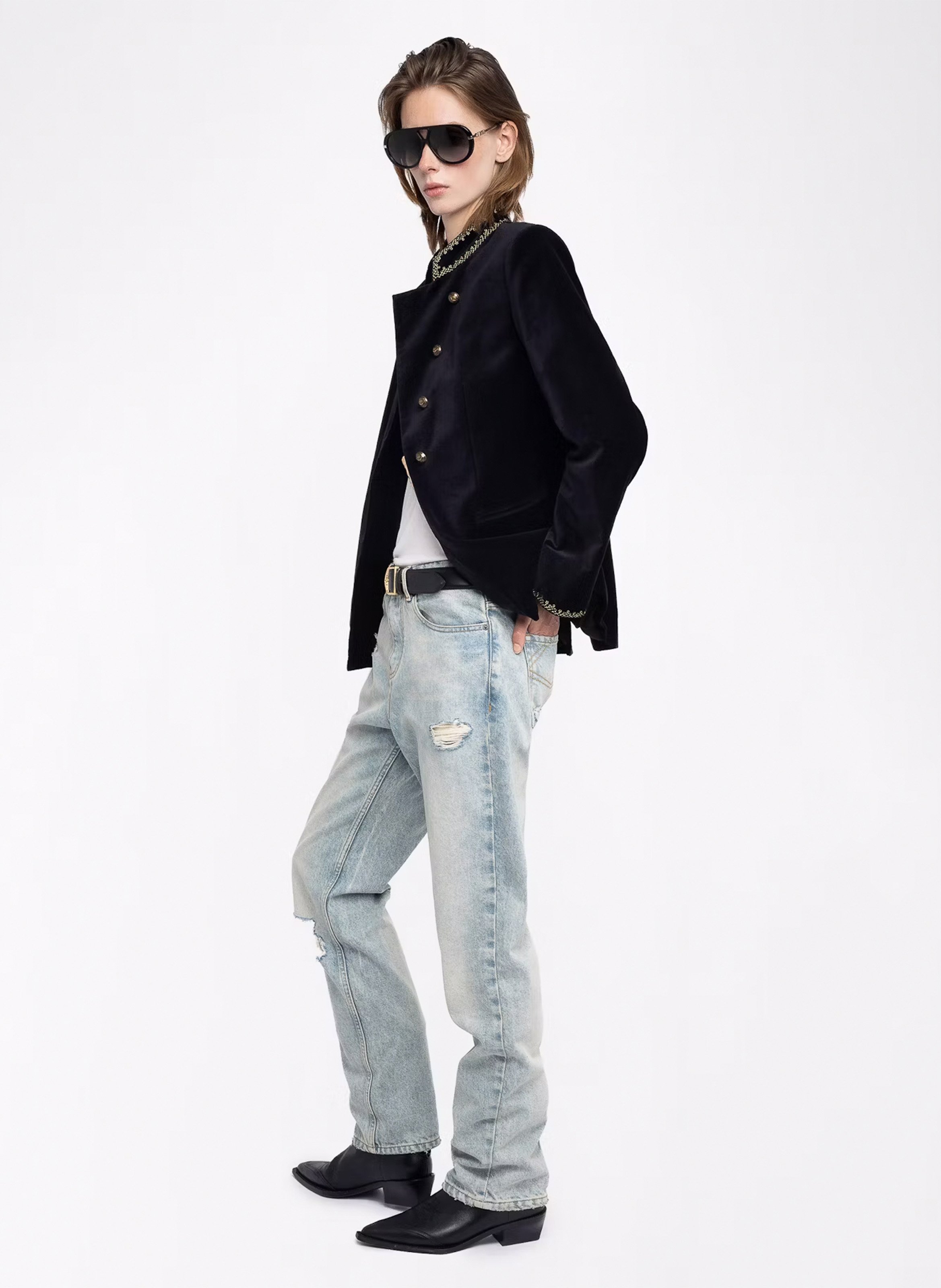 Blazer droit col officier en coton ZADIG&VOLTAIRE Noir