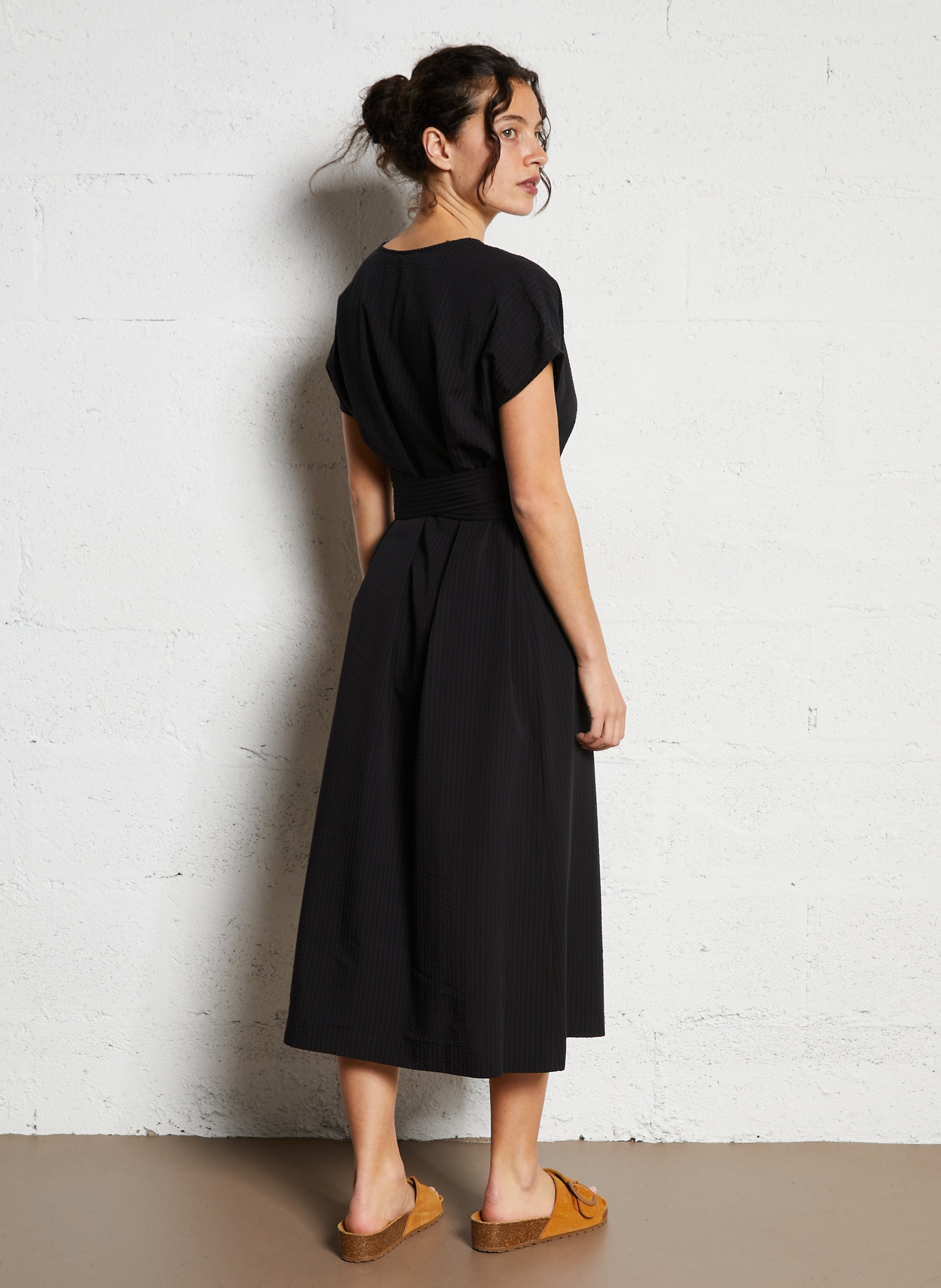 Robe midi col rond en lin mélangé NICE THINGS Noir