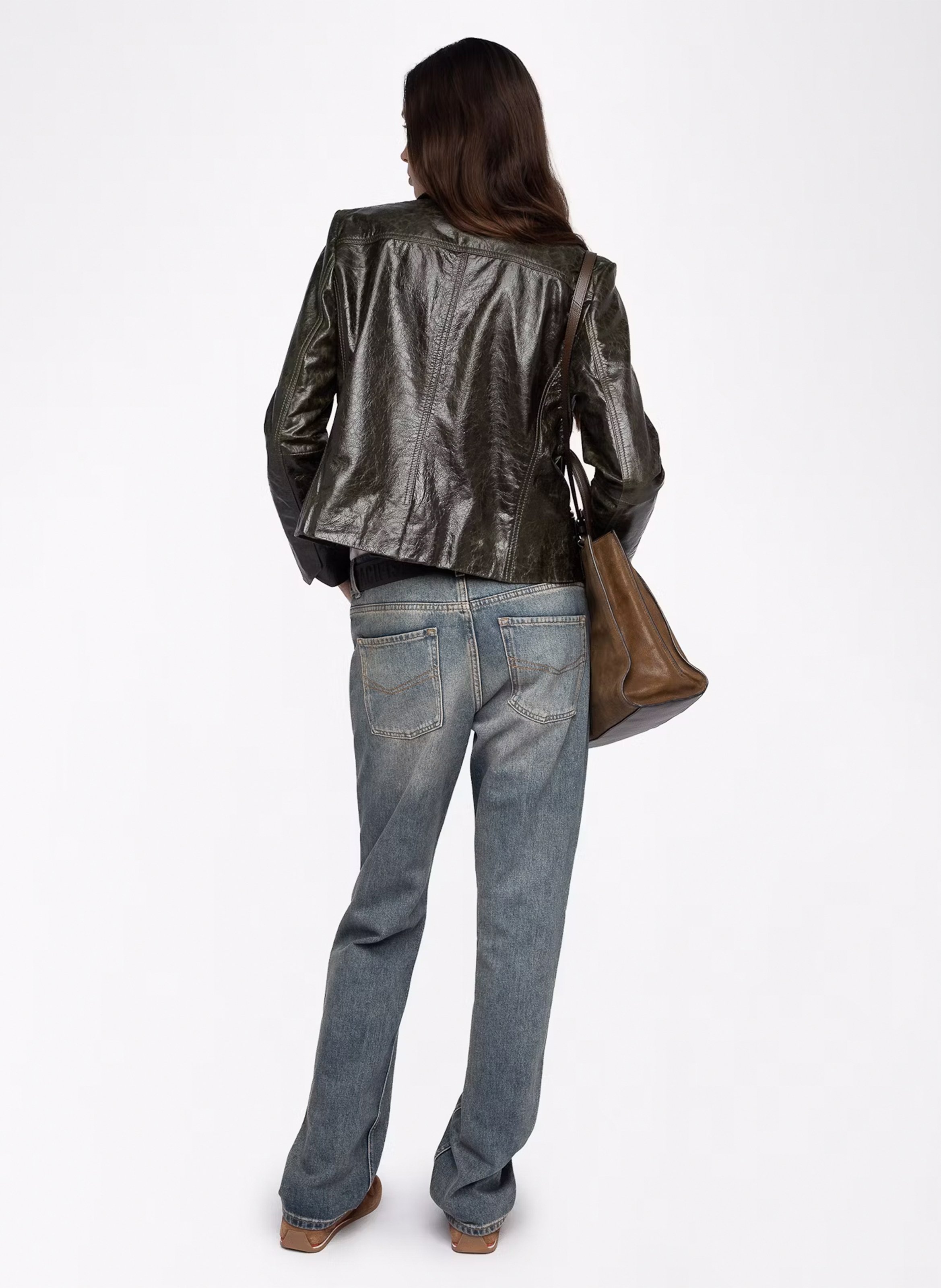 Blouson droit col classique en cuir ZADIG&VOLTAIRE Vert