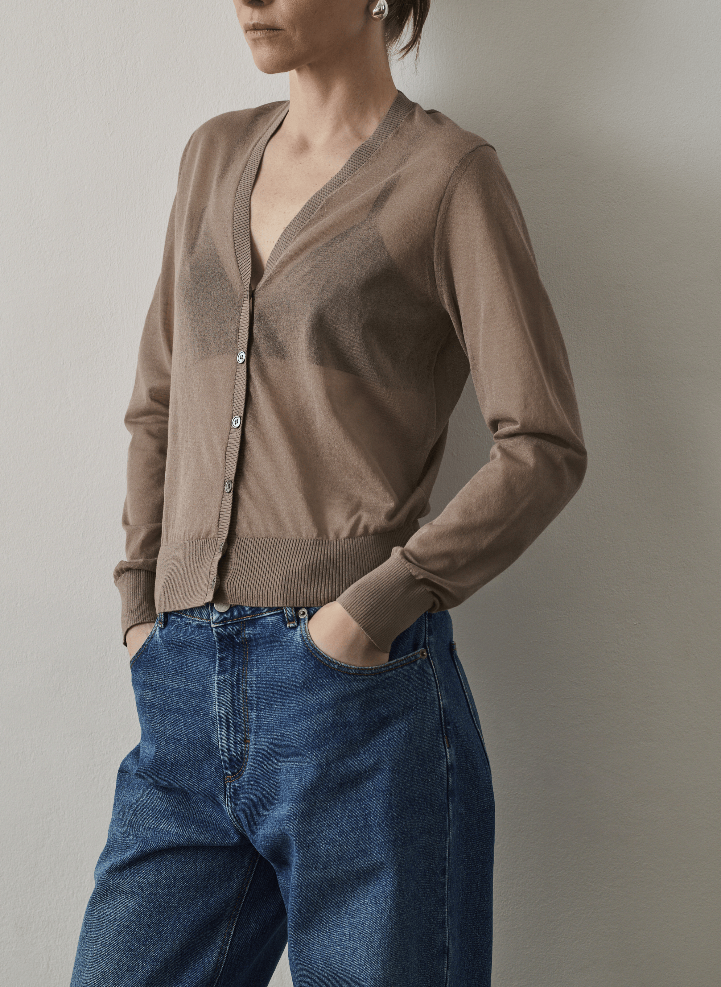 V-neck cotton-blend cardigan SOEUR Brown