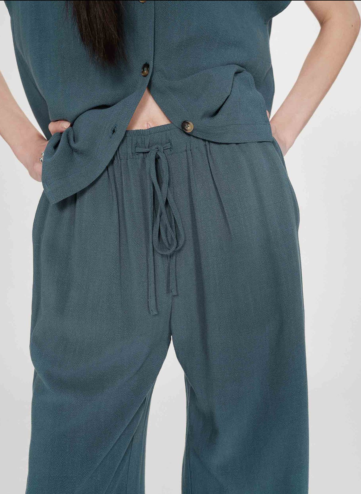 Pantalon long taille haute uni Vert