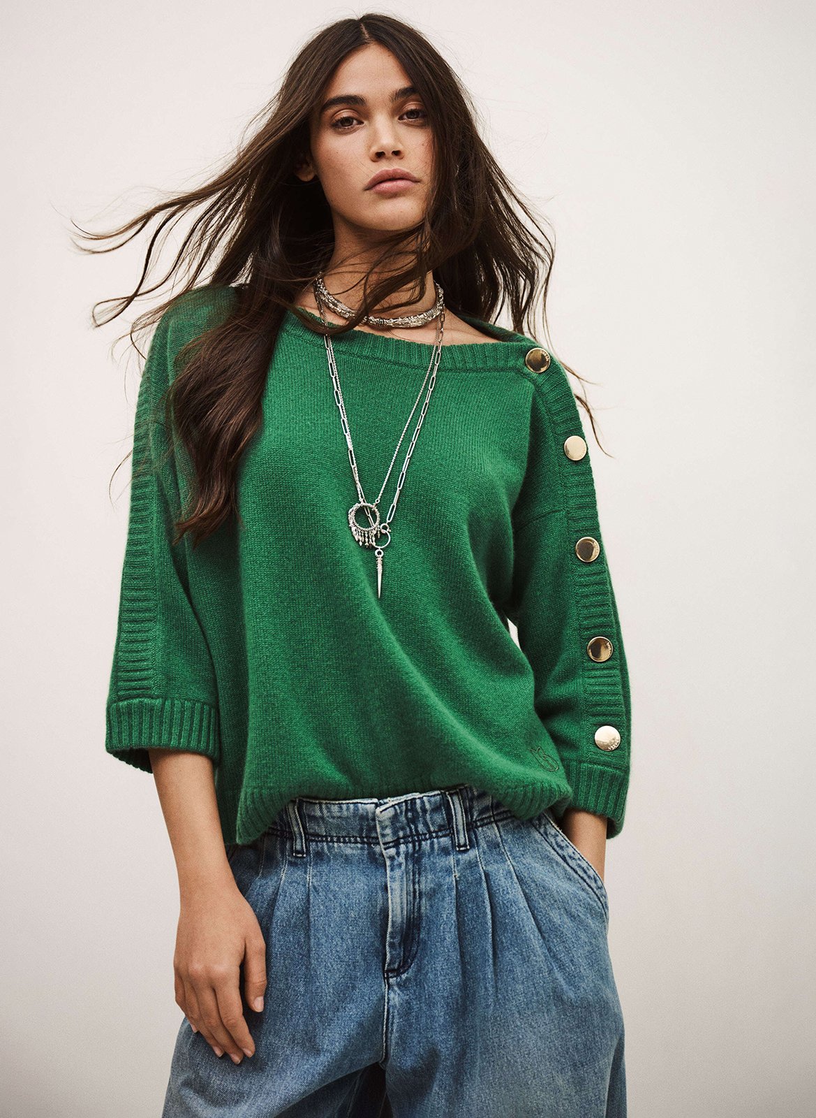 Pull droit col rond en cachemire BA&SH Vert