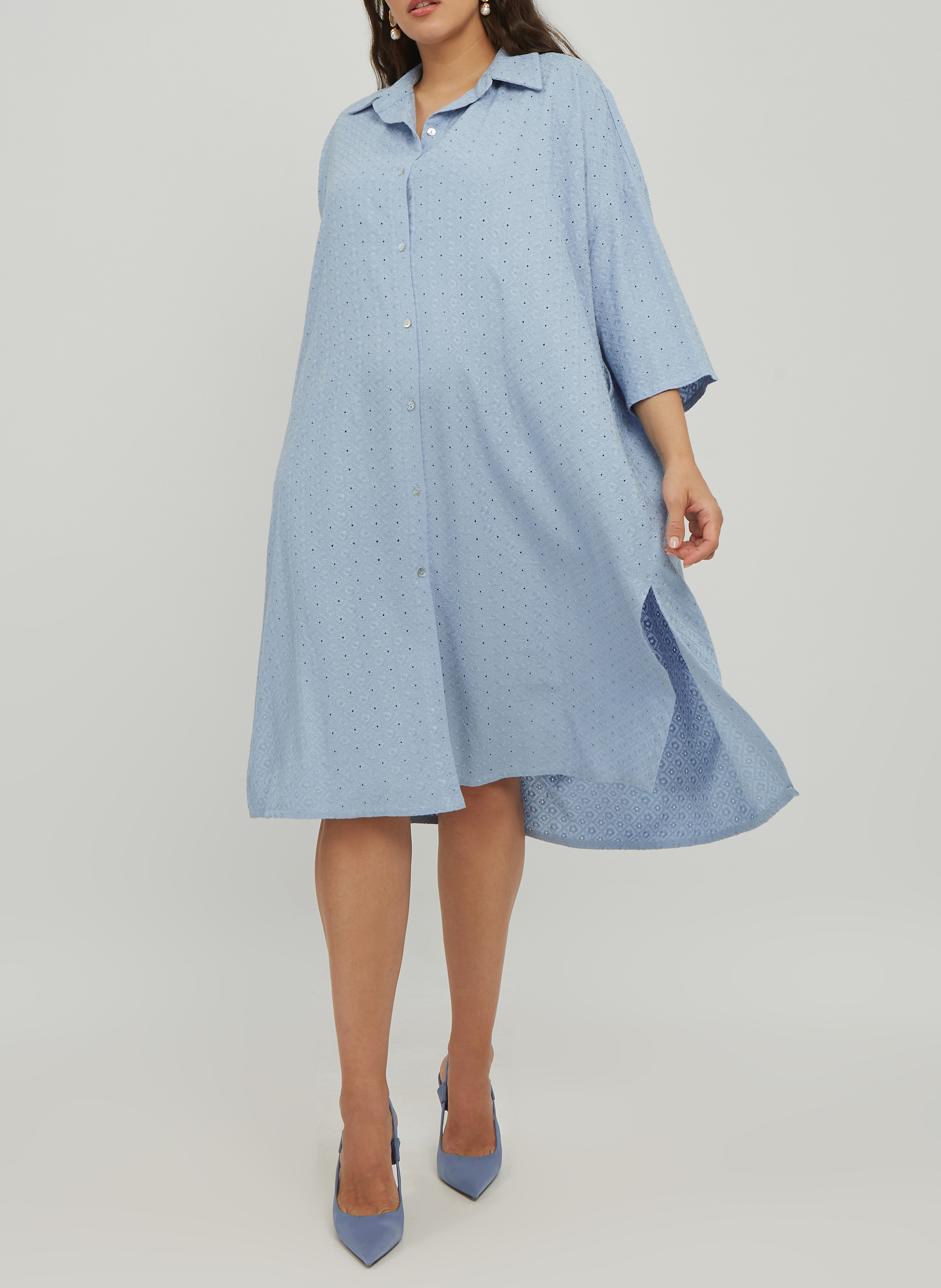 Robe chemise à broderie en viscose MAT FASHION Bleu