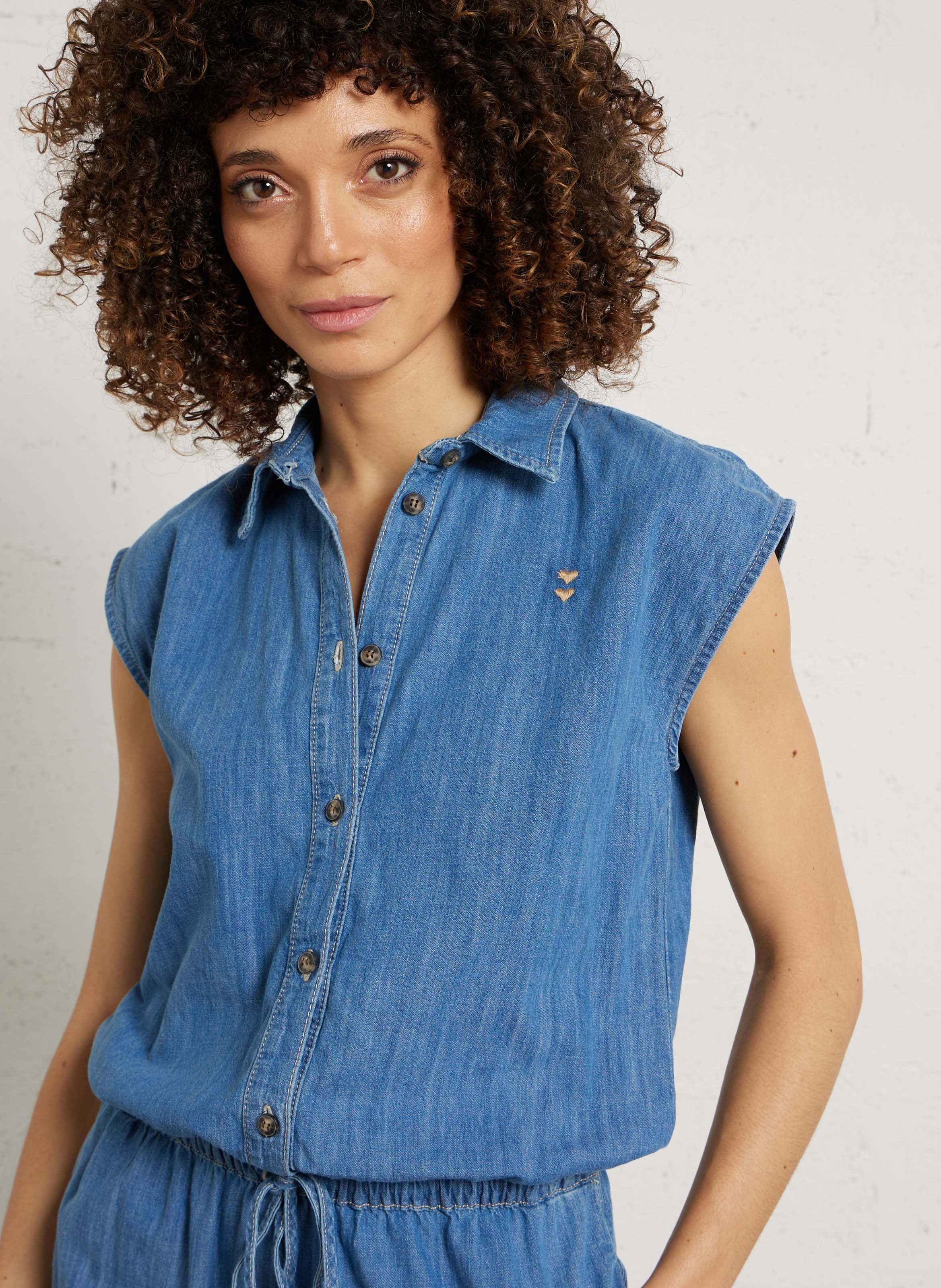 Classic cotton denim jumpsuit PLEASE Blue
