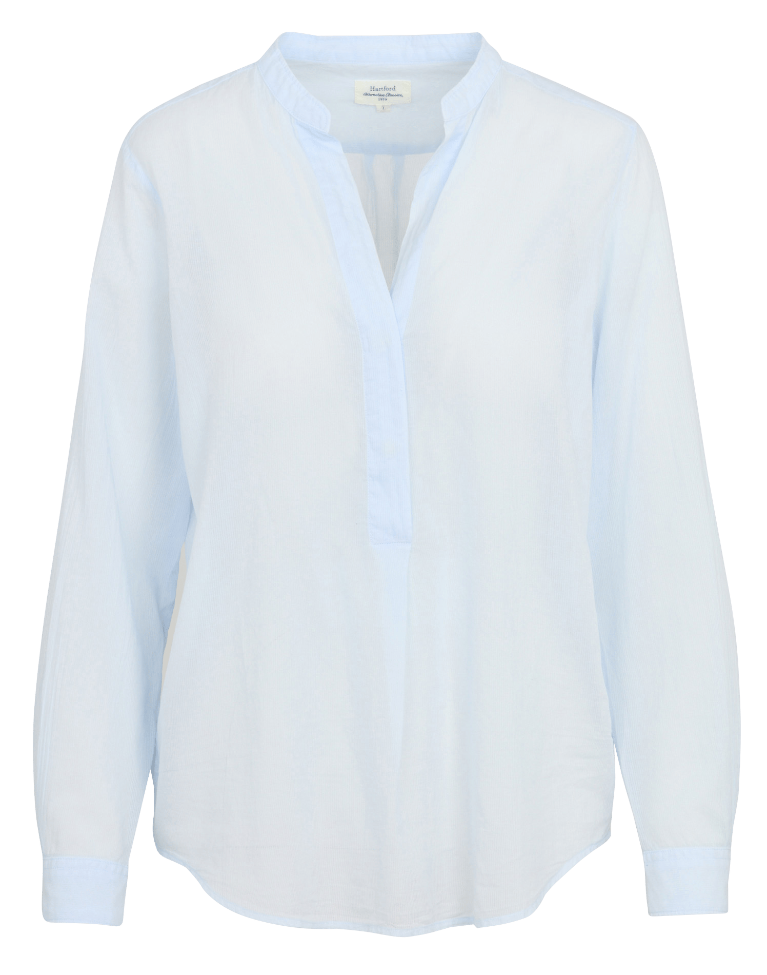 Rechte, katoenen top met henleykraag HARTFORD Blauw