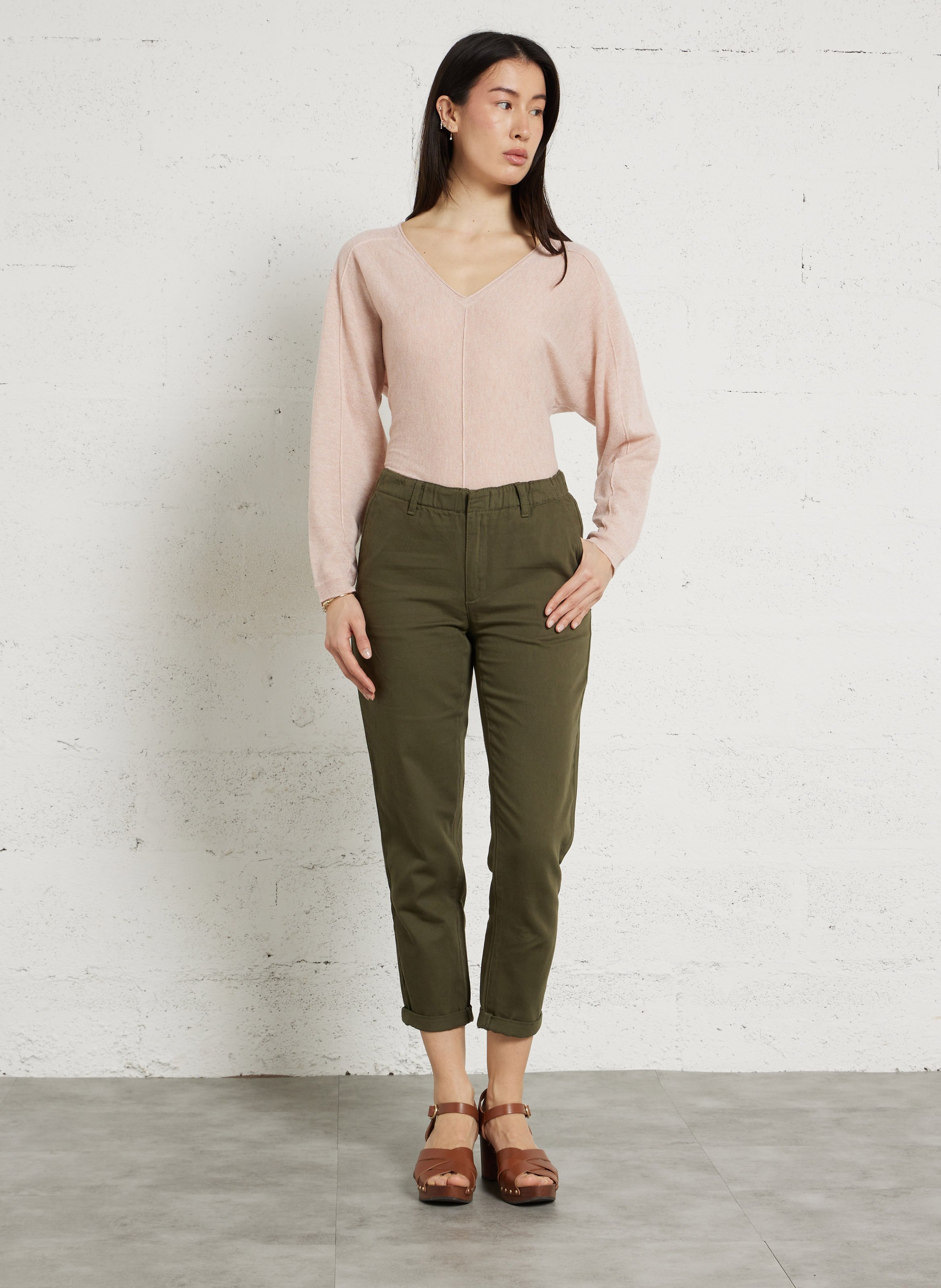 Pull ample col V en laine mélangée MAISON 123 Rose