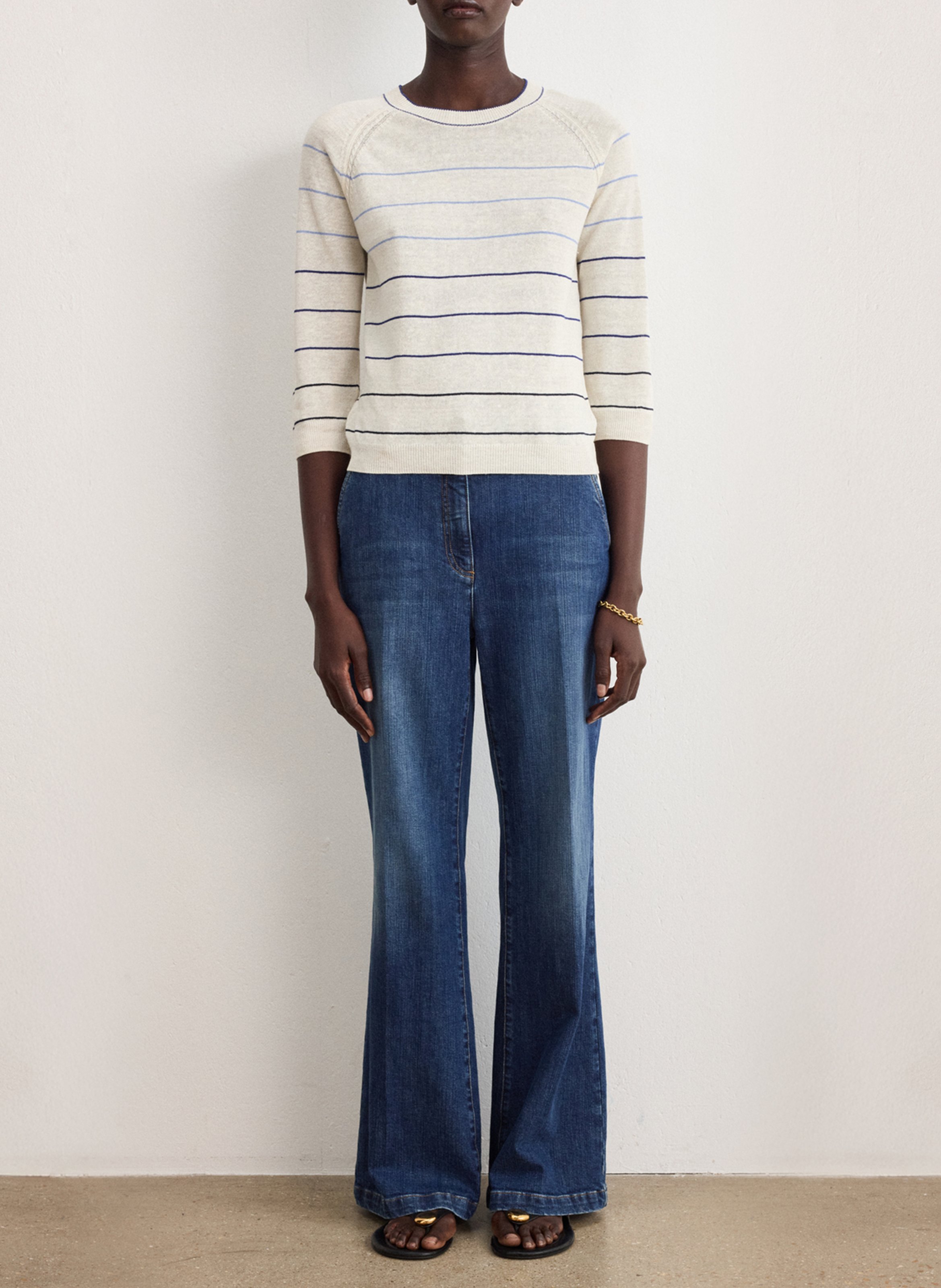 Straight round neck linen blend sweater PABLO Black