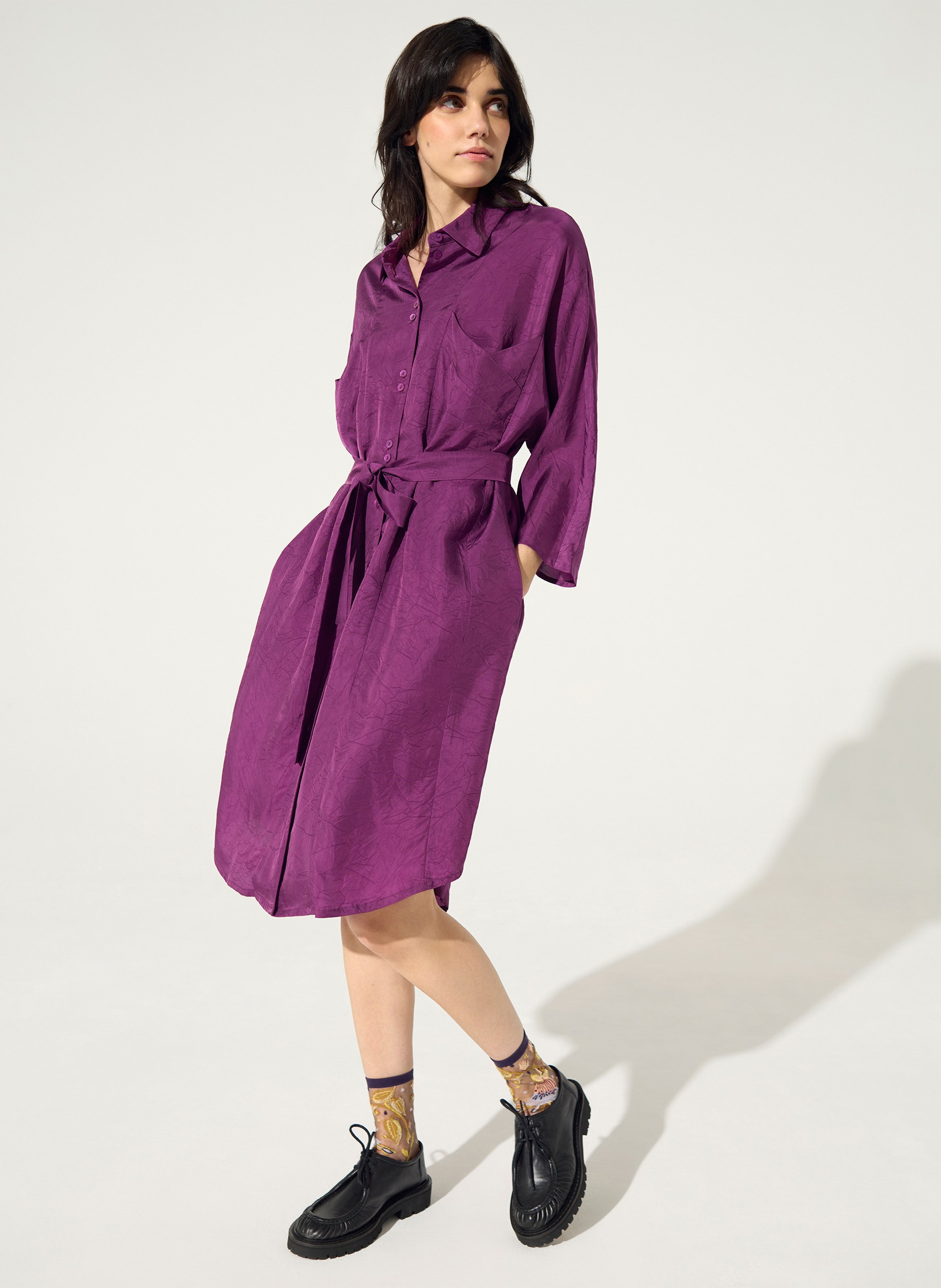 Midi dress with classic collar COTELAC Purple