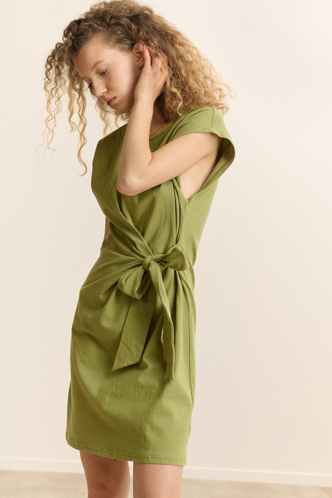 Short jersey dress with bow GARANCE PARIS Khaki