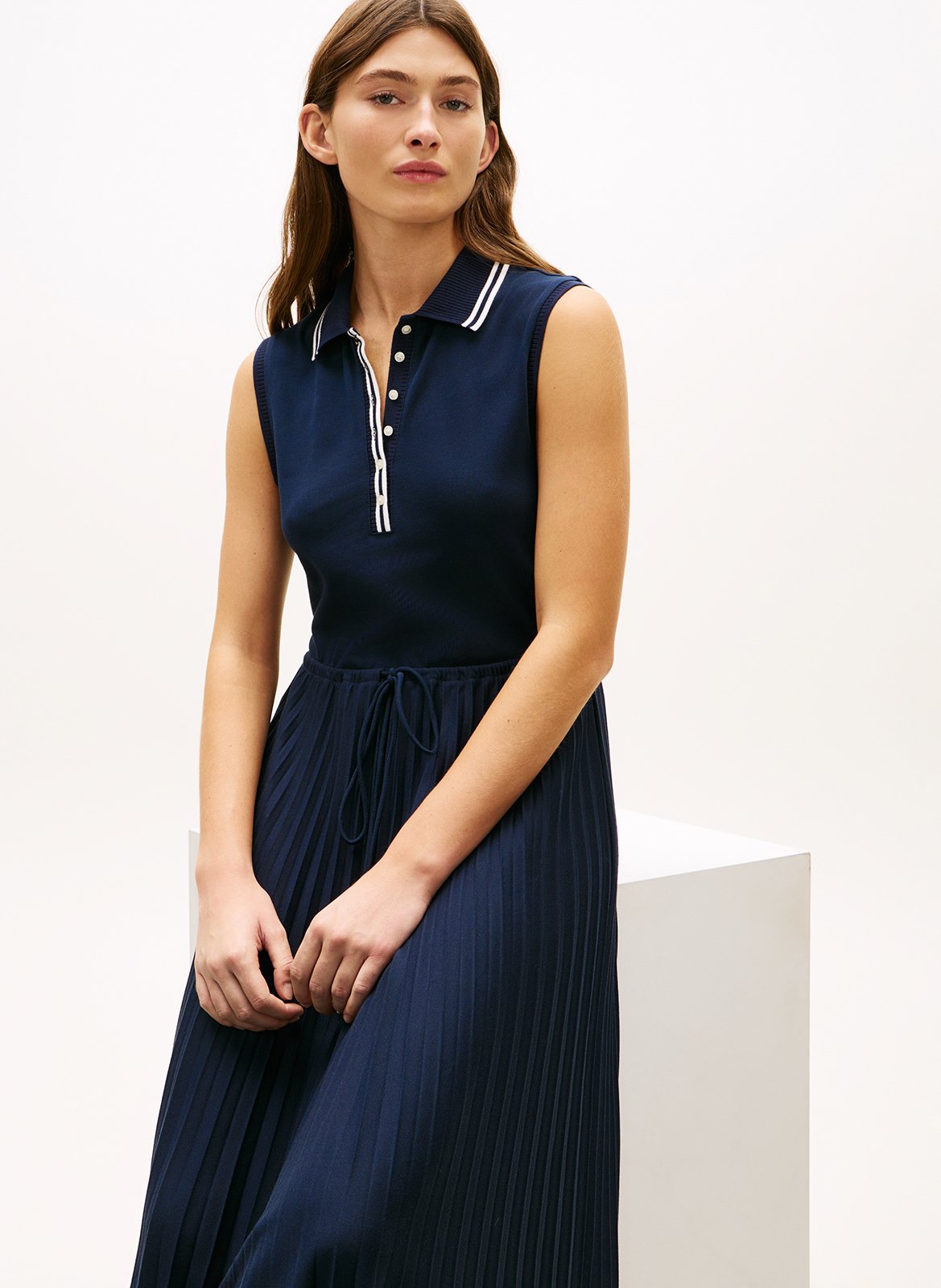 Pleated midi polo dress TOMMY HILFIGER Blue