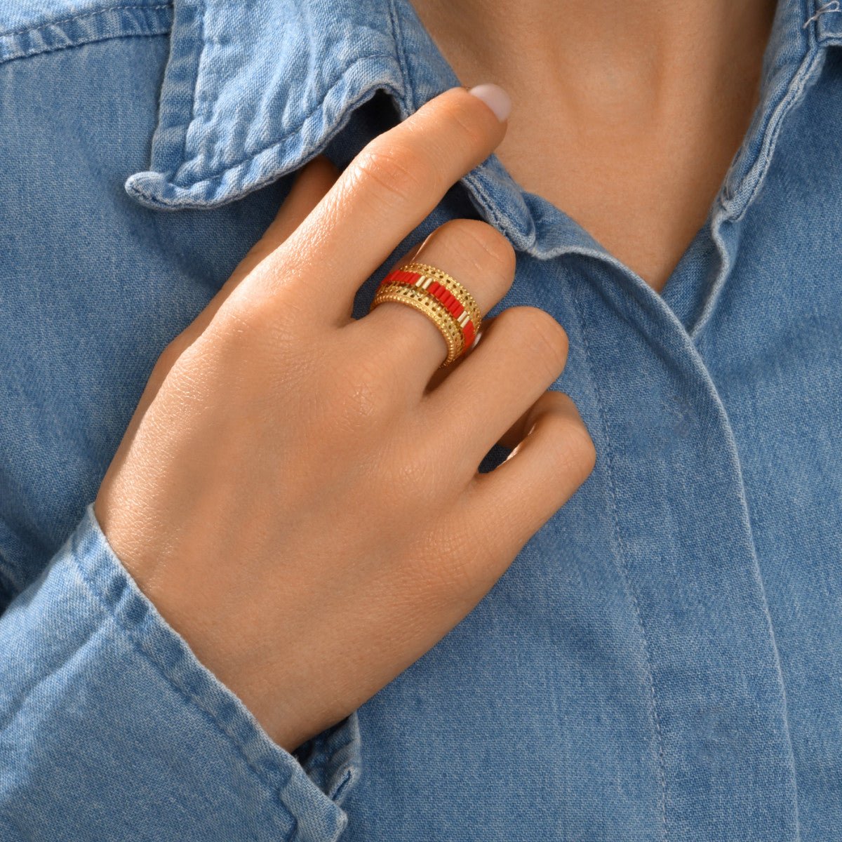 Bague medium ajustable   ajustable doré à l'or fin SATELLITE PARIS Rouge