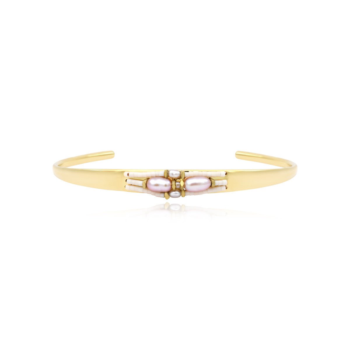 Adjustable bangle bracelet in fine gold plating. SATELLITE PARIS White