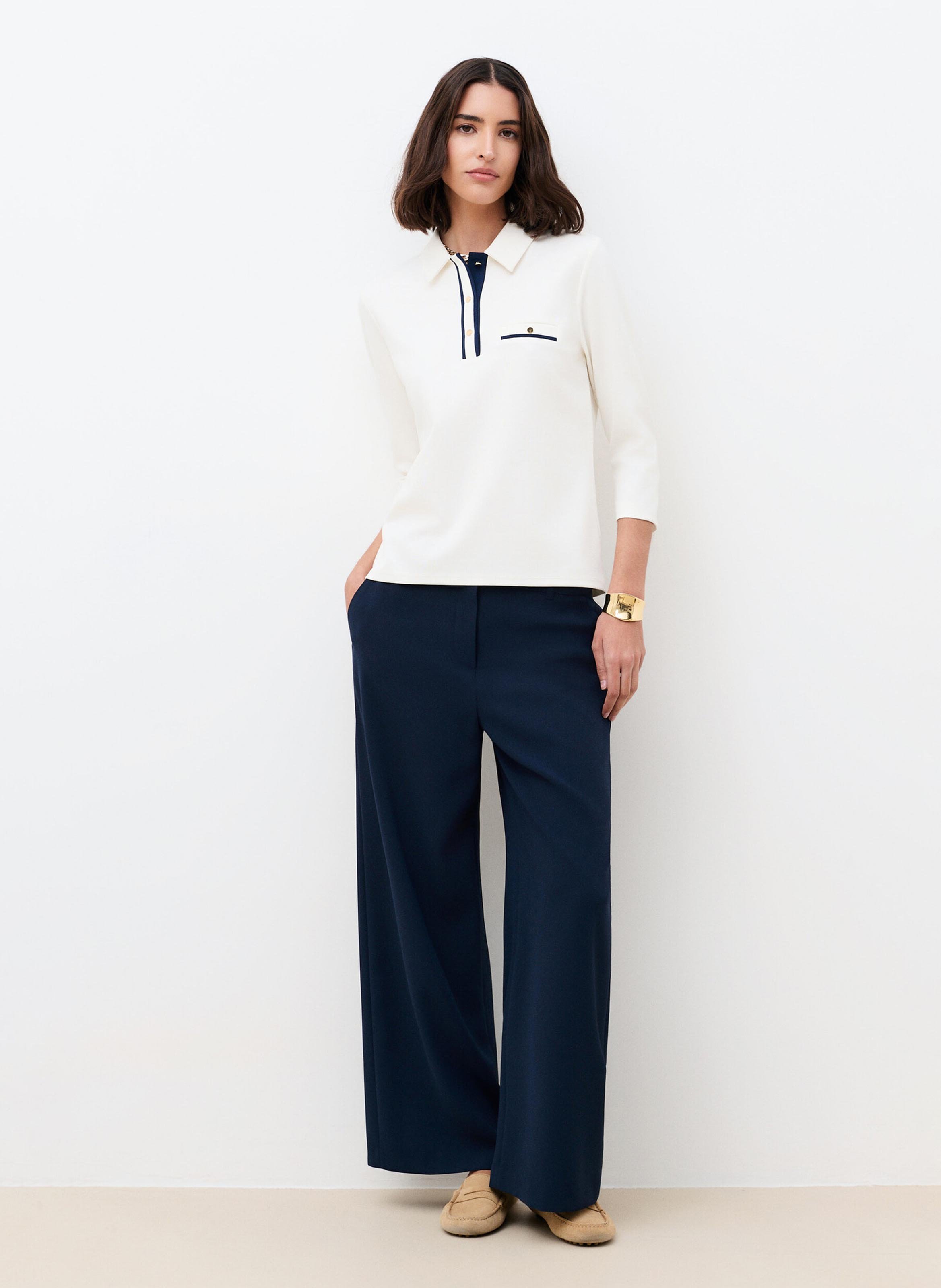 Top with polo shirt collar CAROLL Beige