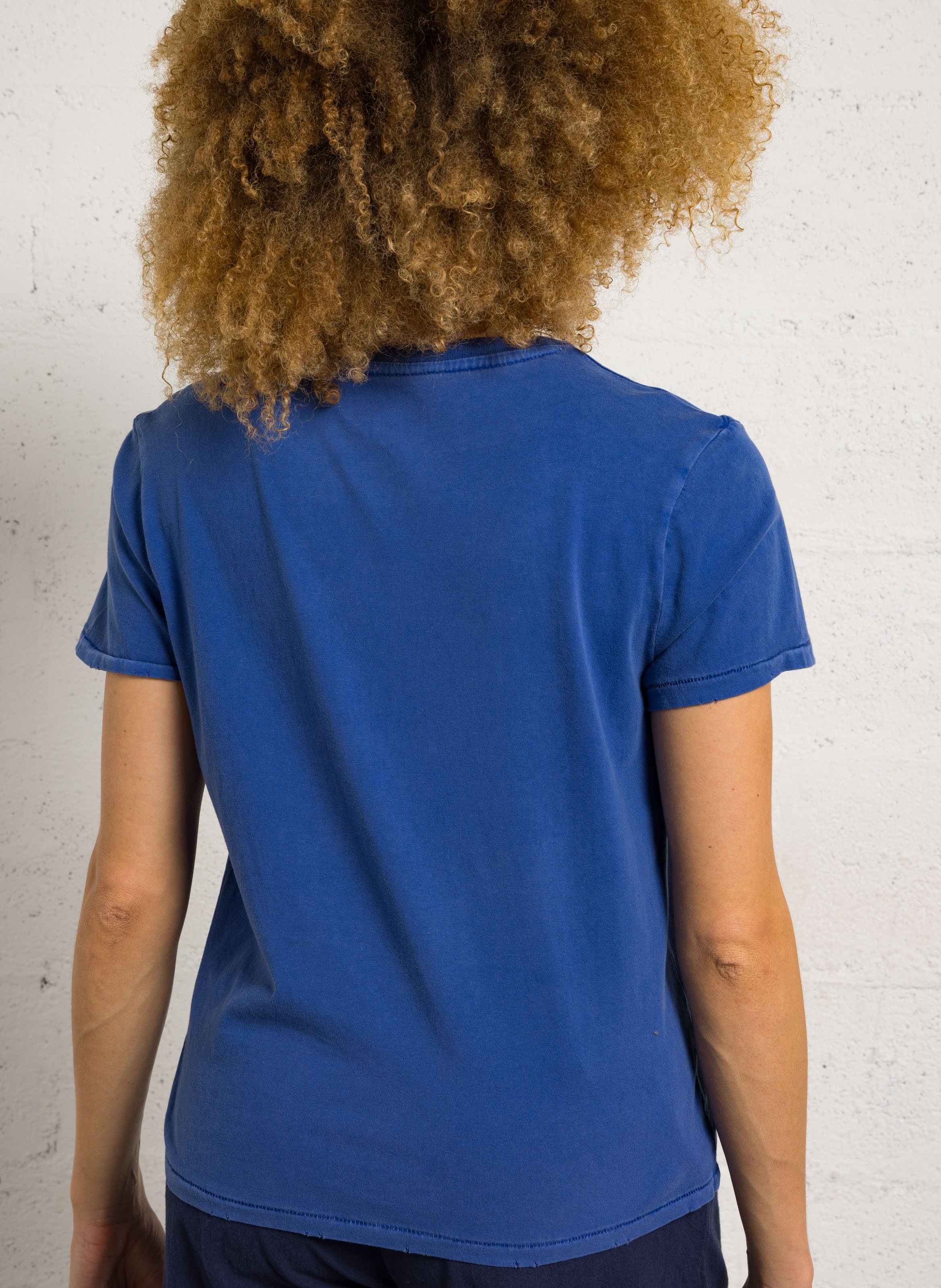 Plain t-shirt with cotton embroidery NEWTONE Blue