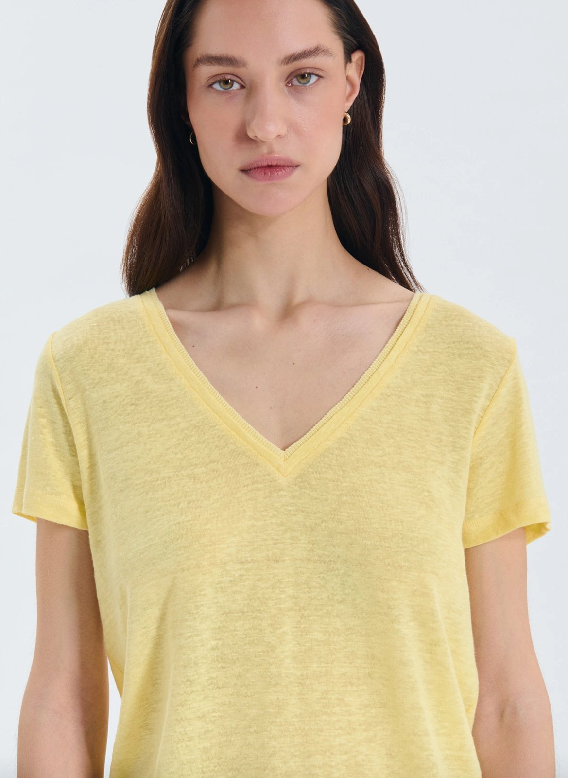 Straight V-neck linen top ZAPA Yellow