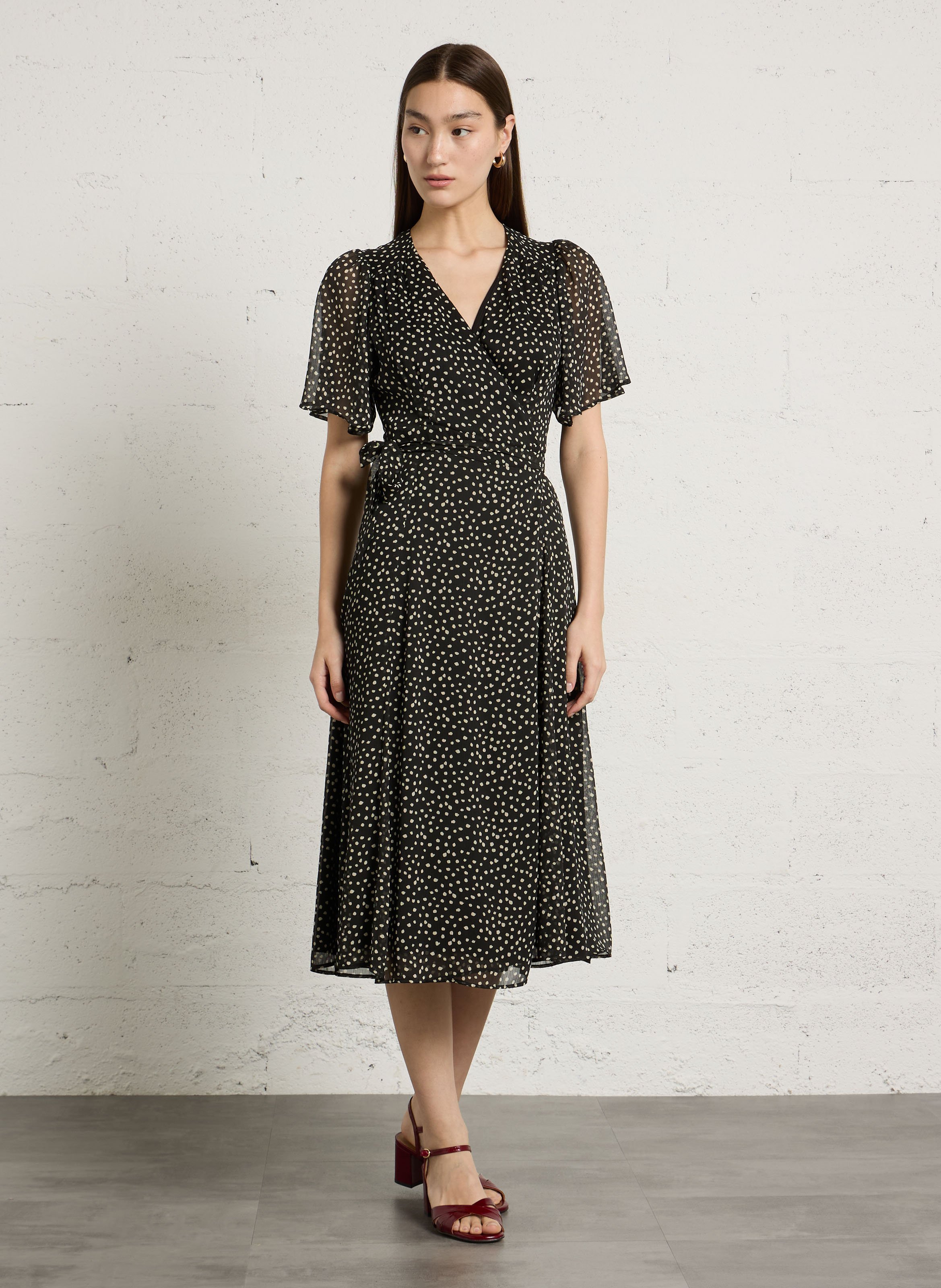 Polka dot midi wrap dress SUD EXPRESS Black