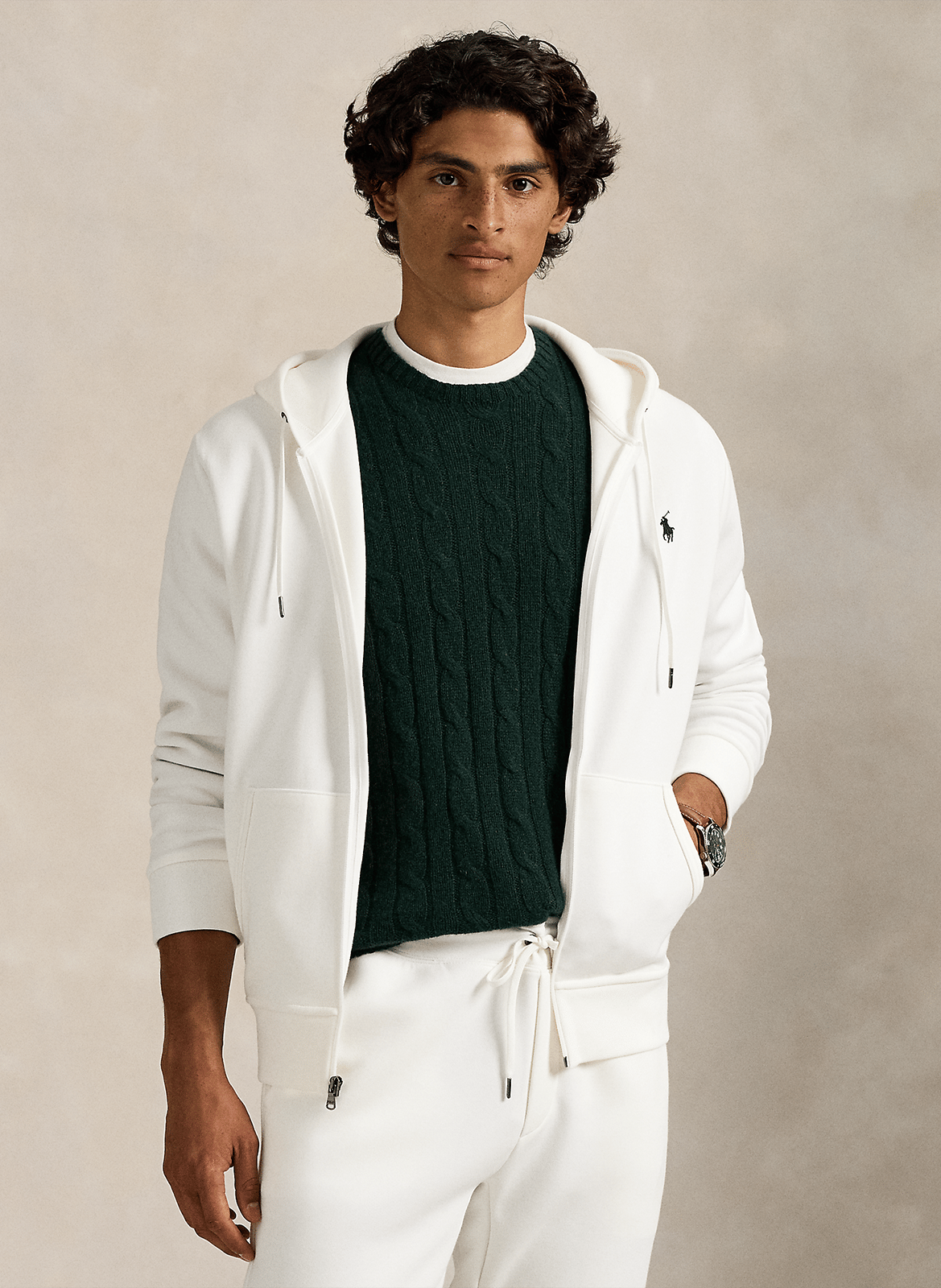 Zip-up soft cotton hoodie POLO RALPH LAUREN White