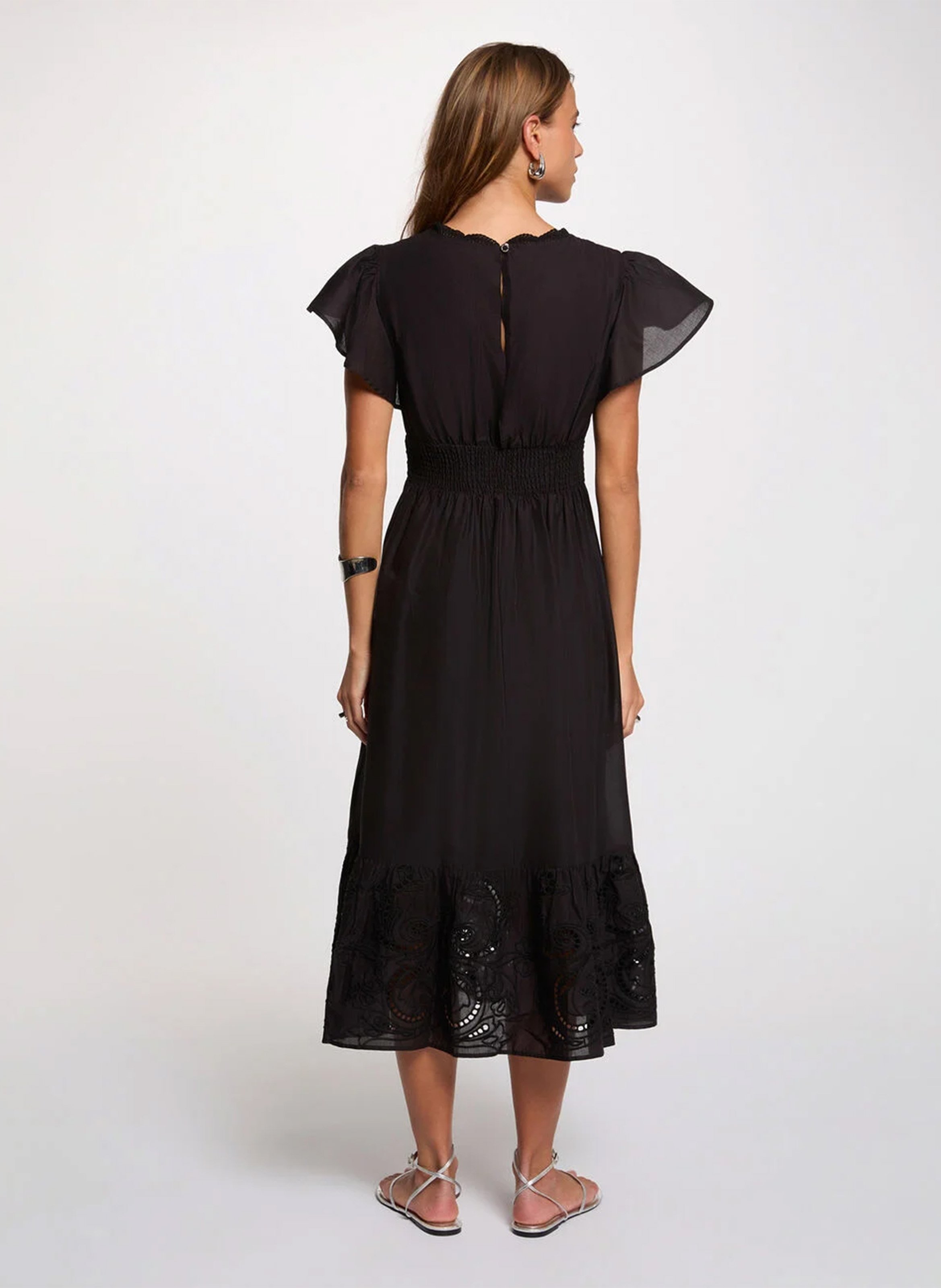 Flared long dress with embroideries MORGAN Black