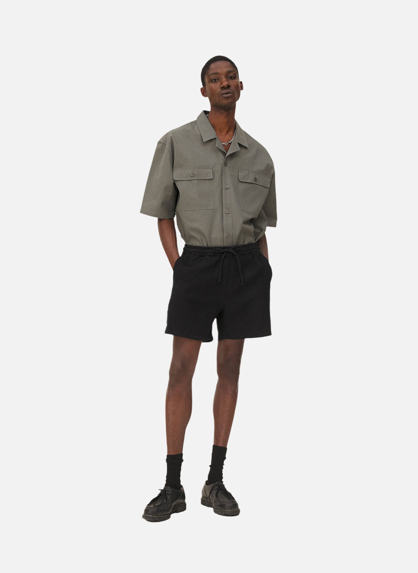 Short élastiqué malibu black waffle Noyoco Black