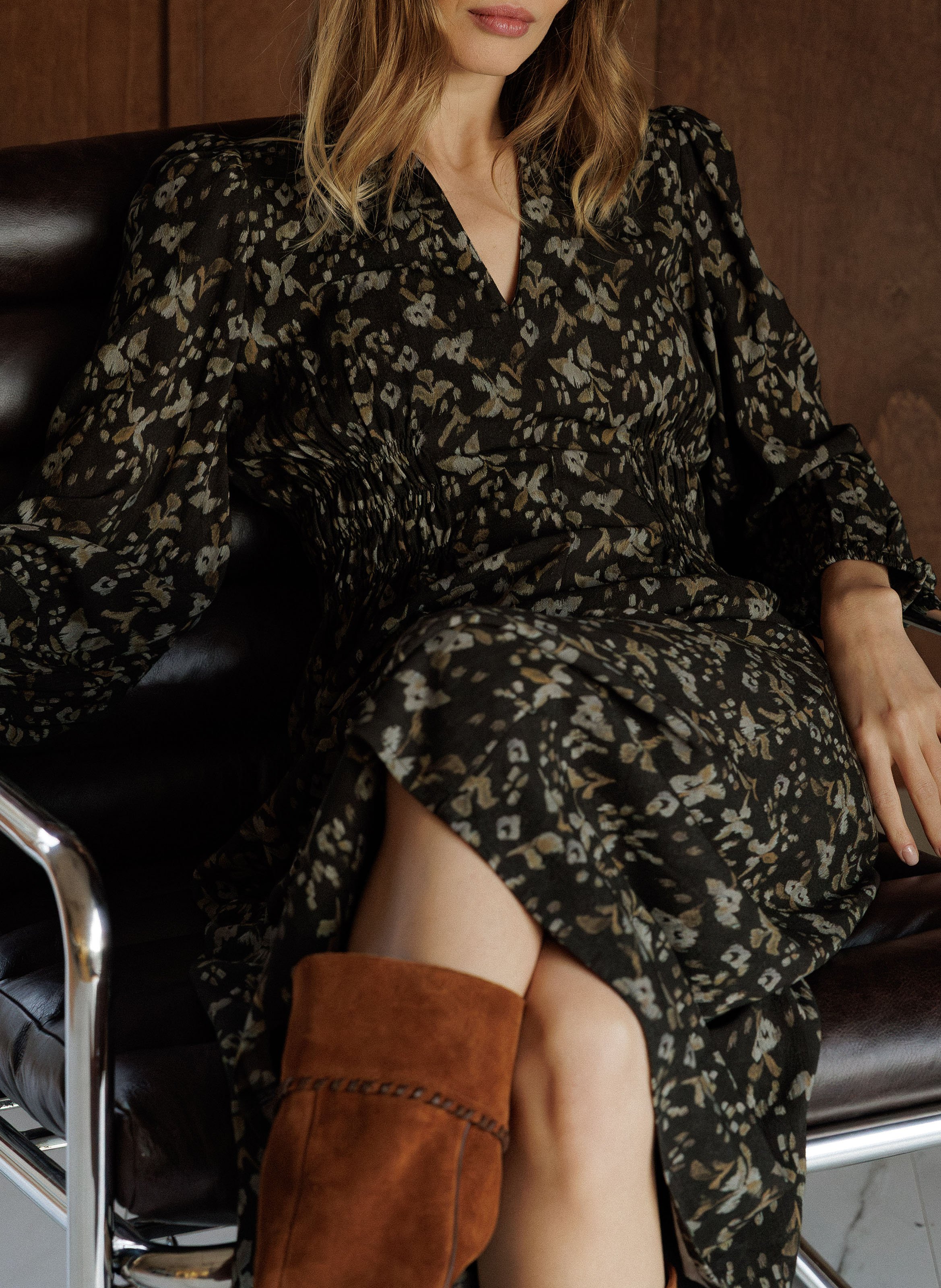 Long loose-fit printed dress INDI & COLD Black