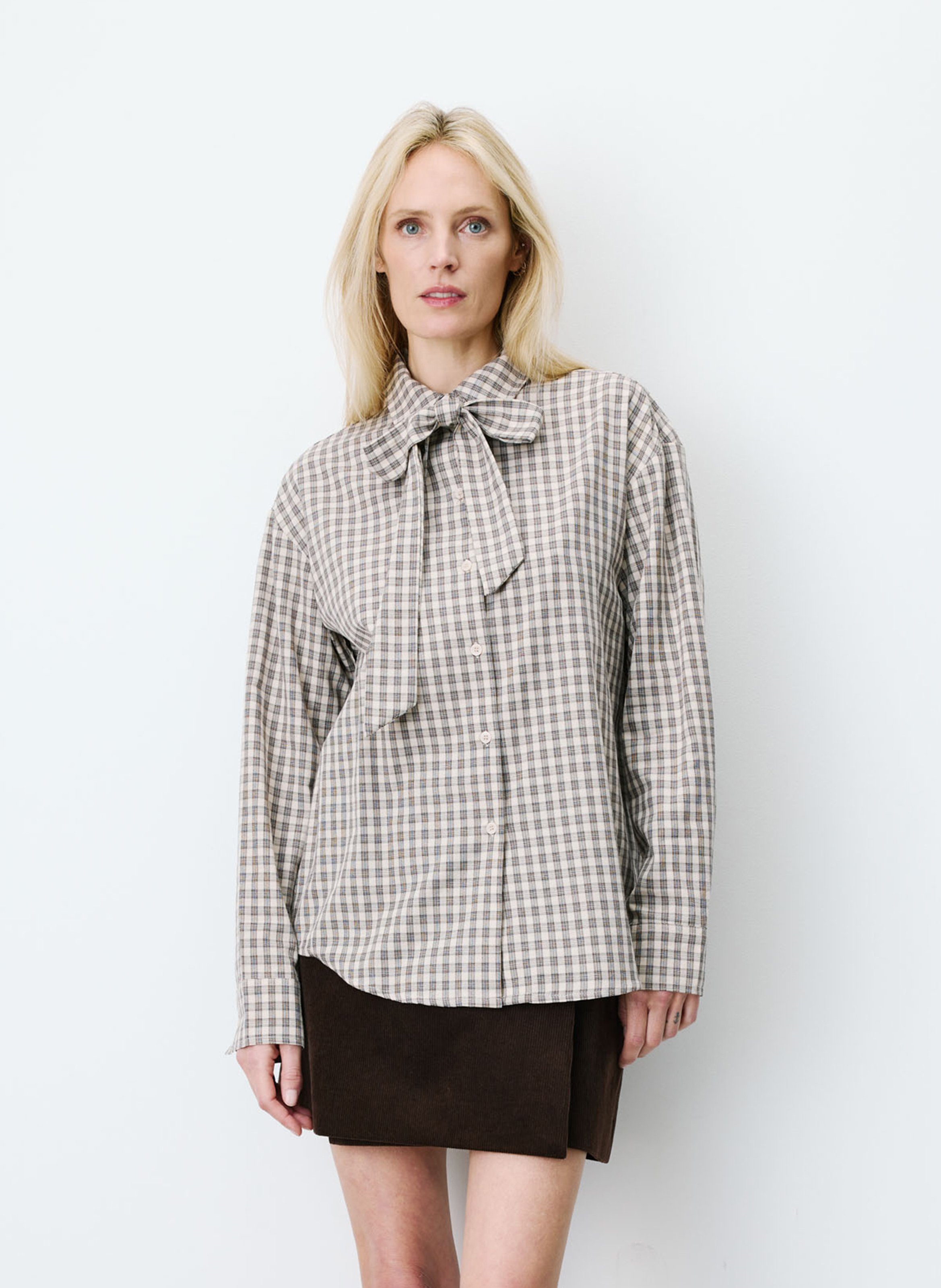 Chemise droite col lavallière en coton imprimé GRACE ET MILA Beige