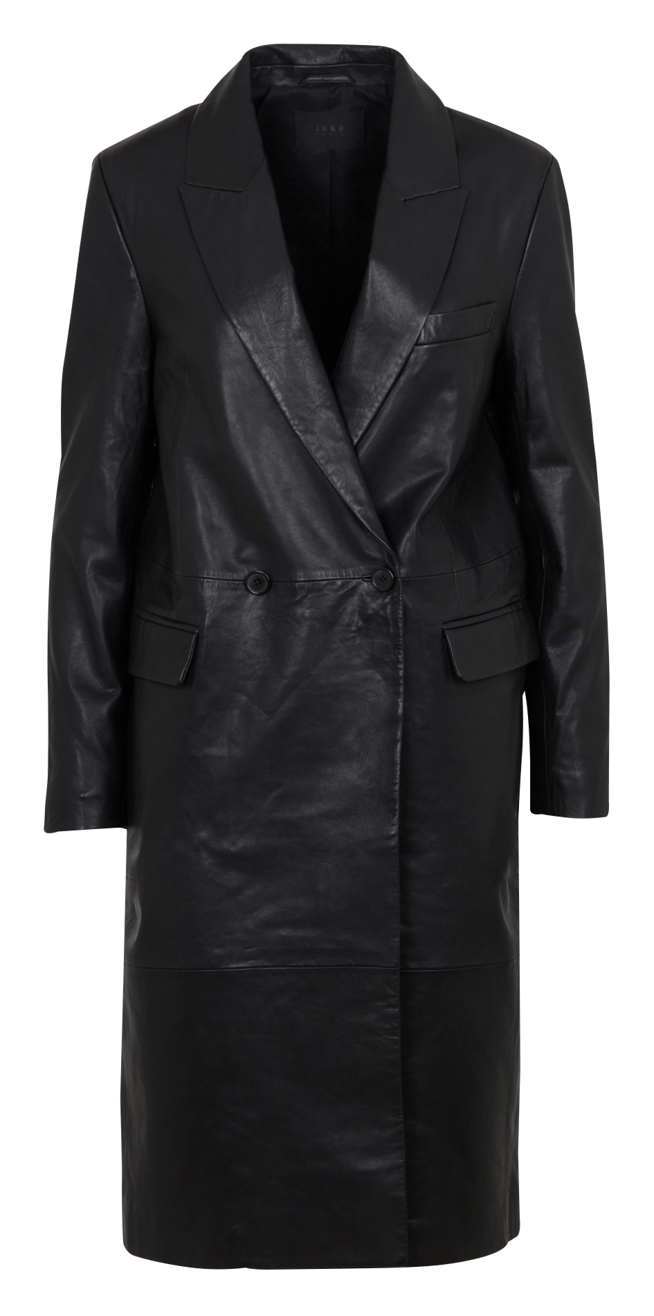Long straight leather trench coat IKKS Black