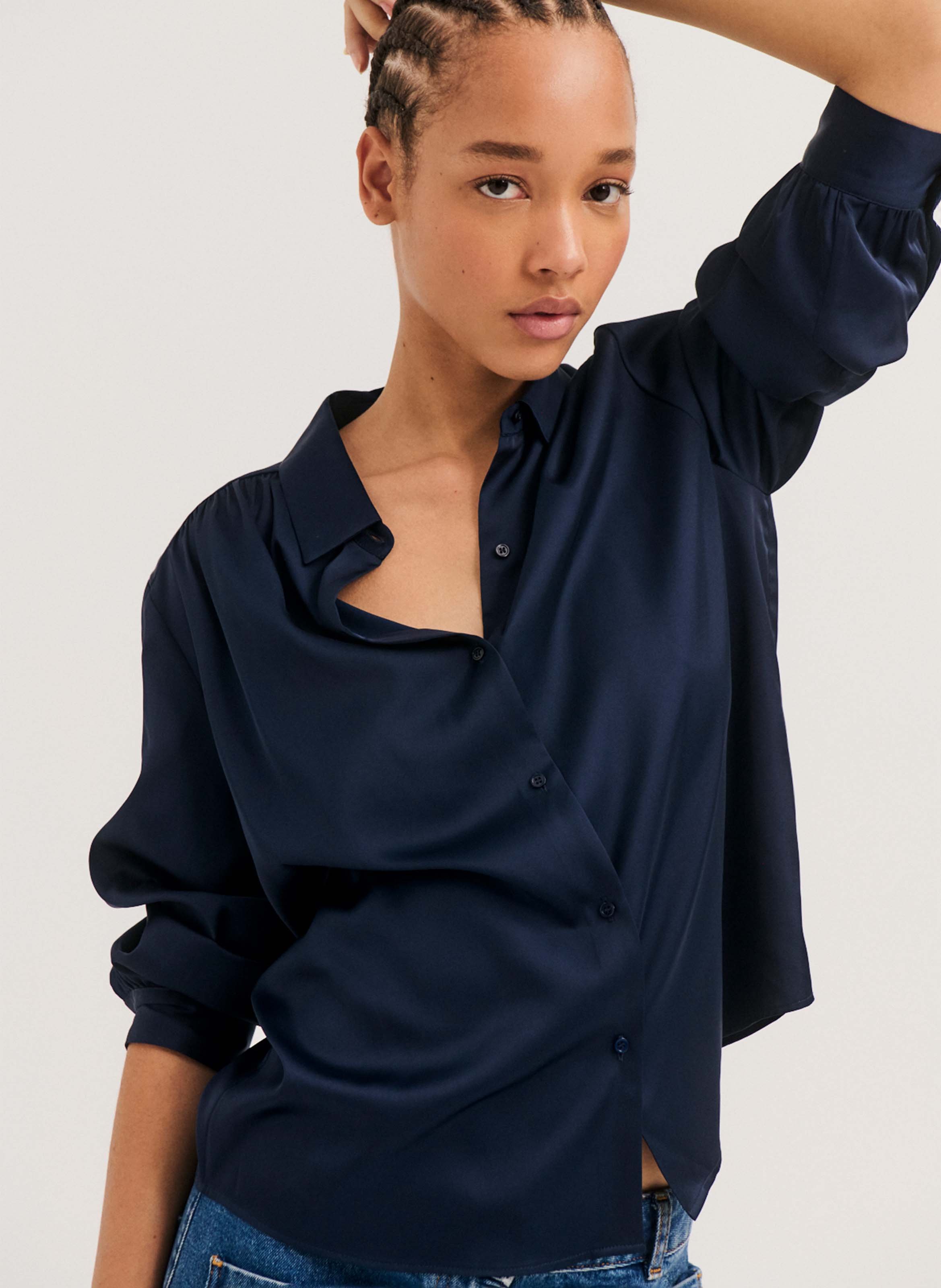 Satijnen blouse PABLO Blauw