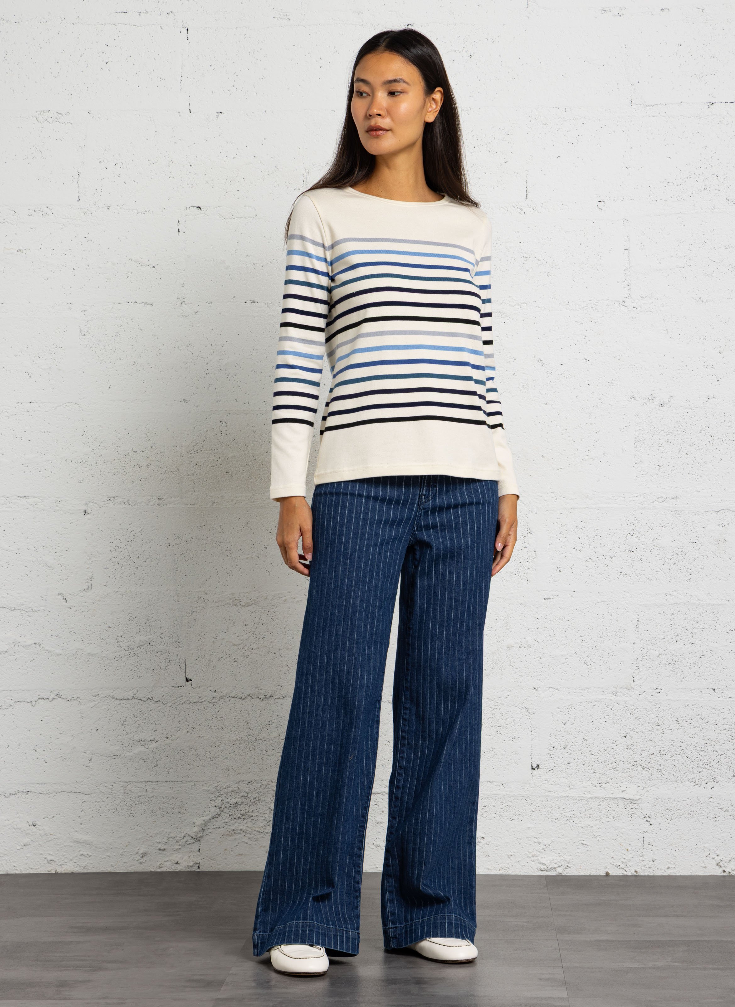 Gestreifte Straight Cut Jeans aus Baumwoll-Mix MAISON 123 Blau