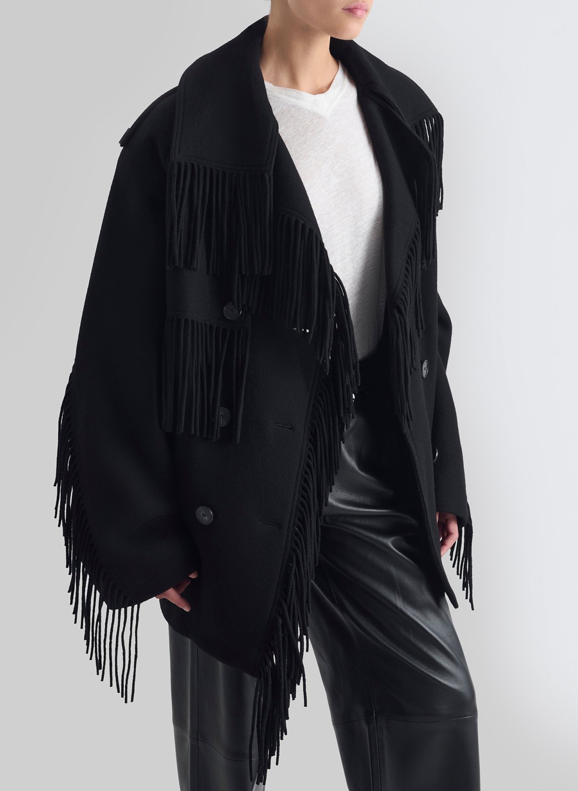 Oversized fringed coat in a wool blend IRO Black