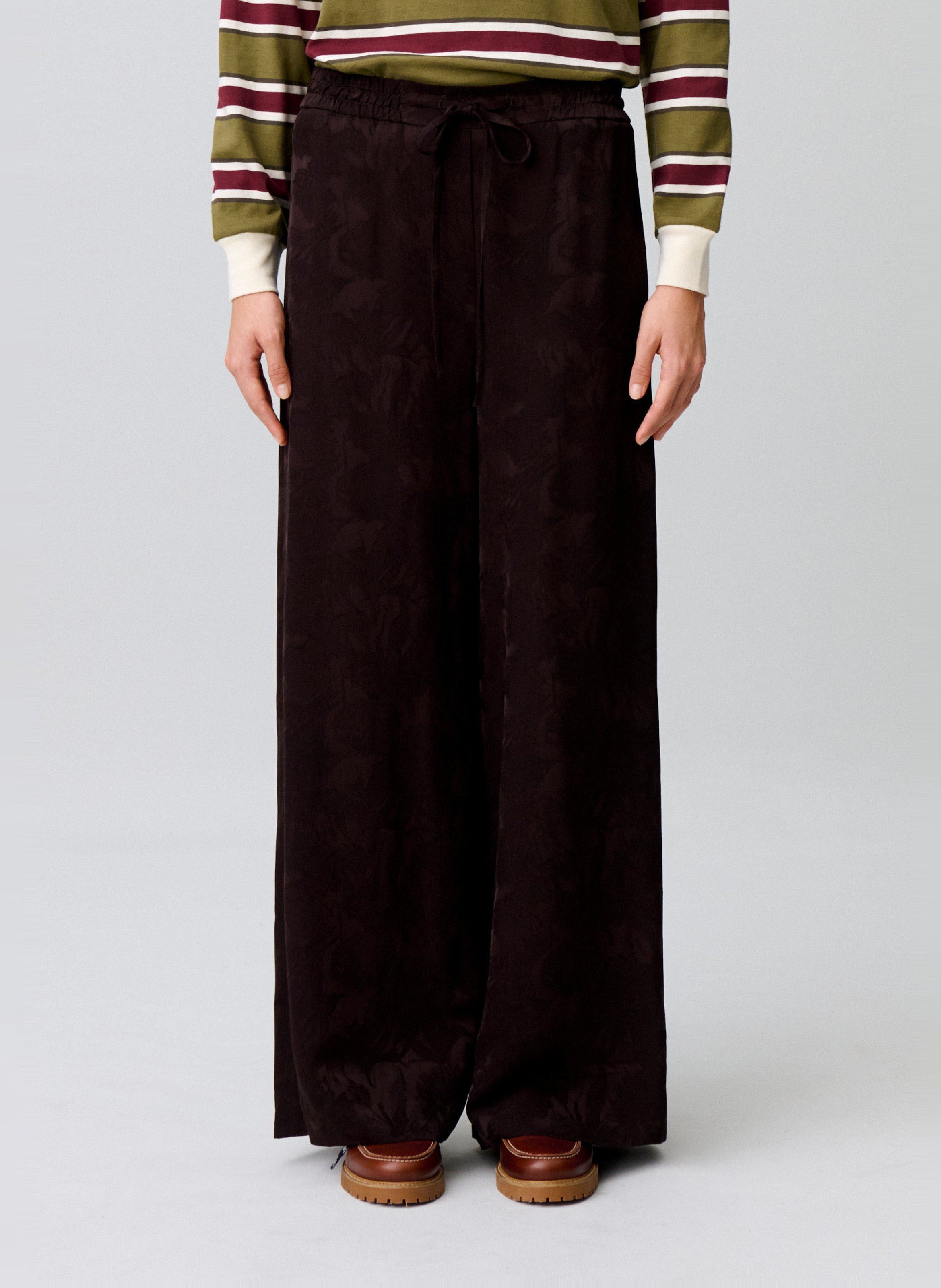 Wijde broek met hoge taille en jacquardmotief CLAUDIE PIERLOT Bruin